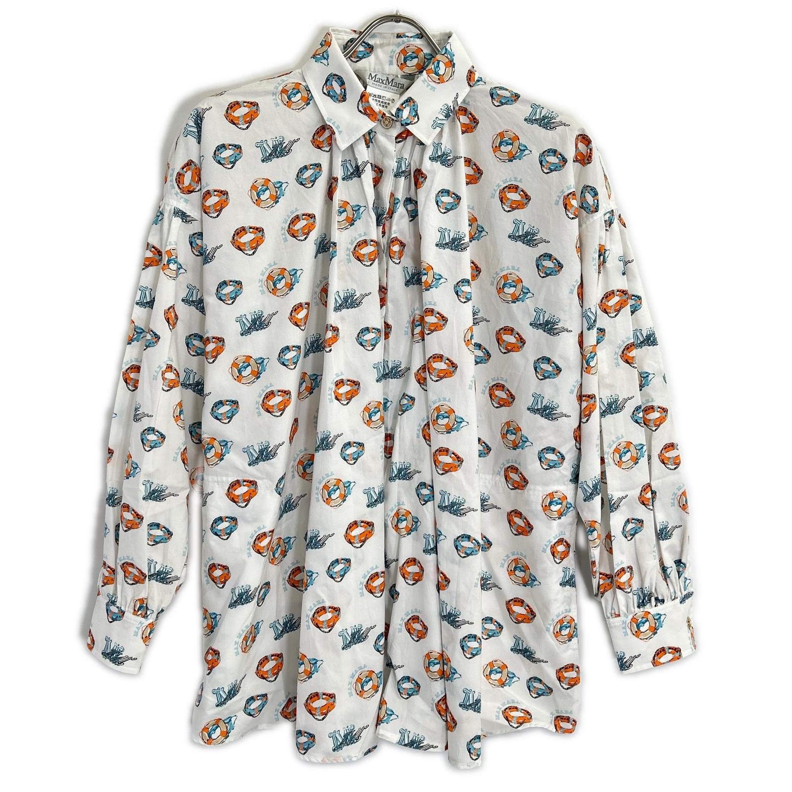 Max Mara 23SS white all-over print long-sleeve shirt tops