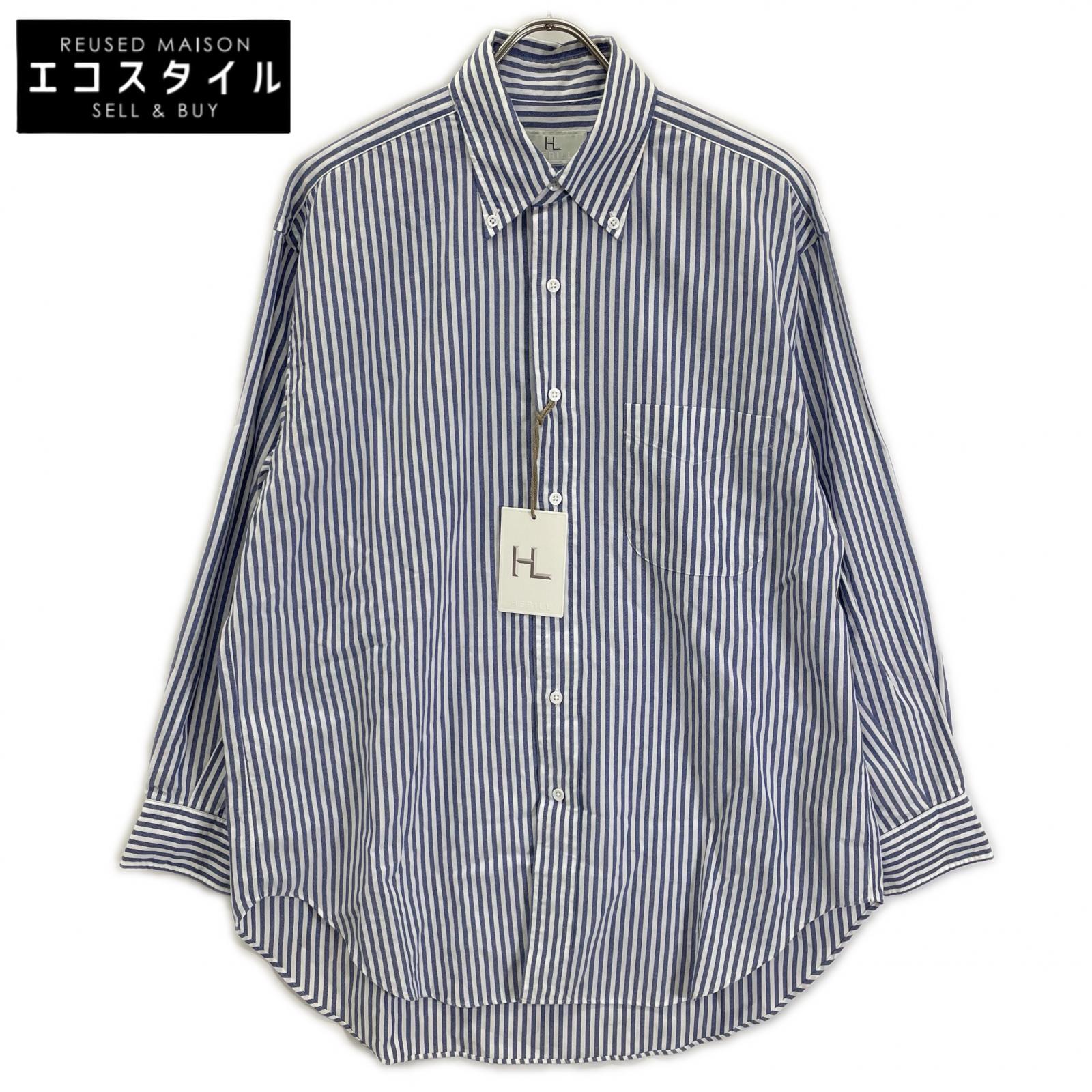 HERILL ヘリル 23-050-HL-8000-1 ブルー ストライプ 長袖 コットンシャツ トップス