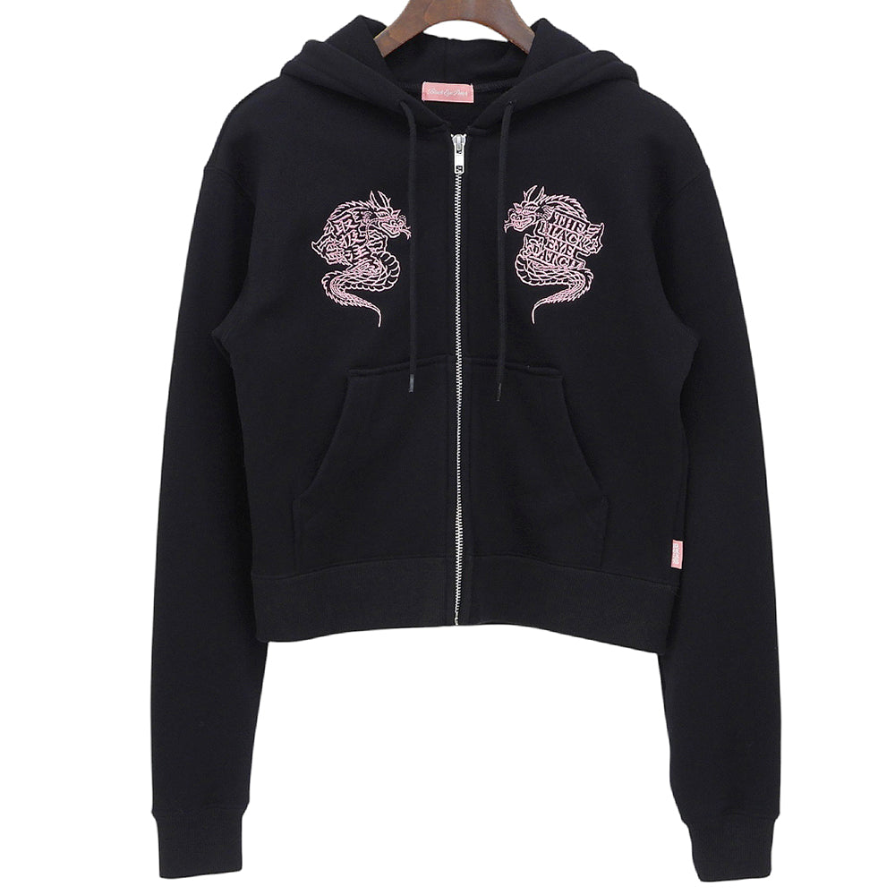 THE BLACK EYE PATCH ブラックアイパッチ DRAGONS EMBROIDERED ZIP HOODIE コットン ジップパーカー トップス レディース ブラック S トップス