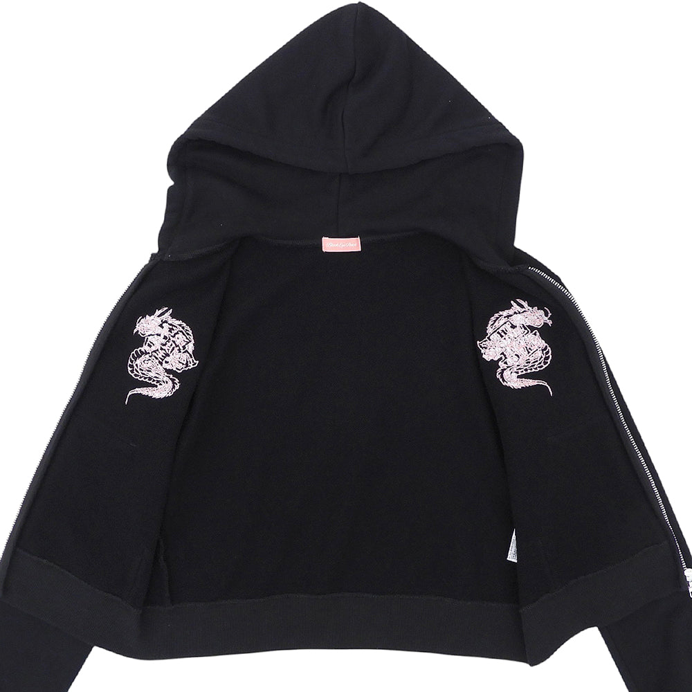THE BLACK EYE PATCH ブラックアイパッチ DRAGONS EMBROIDERED ZIP HOODIE コットン ジップパーカー トップス レディース ブラック S トップス
