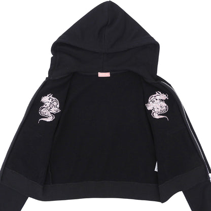 THE BLACK EYE PATCH ブラックアイパッチ DRAGONS EMBROIDERED ZIP HOODIE コットン ジップパーカー トップス レディース ブラック S トップス