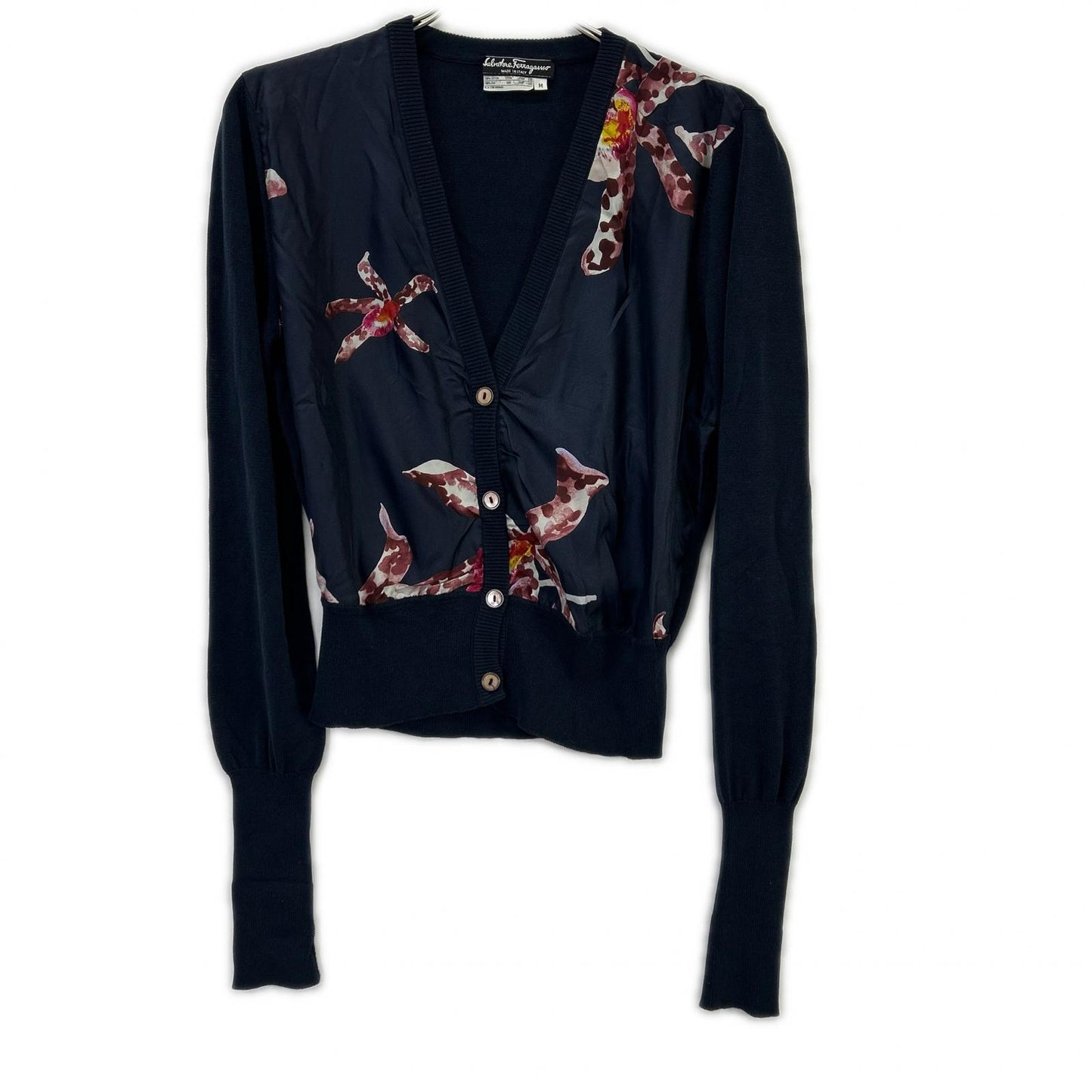 SalvatoreFerragamo サルバトーレフェラガモ ネイビー コットン×シルク 花柄カーディガン トップス