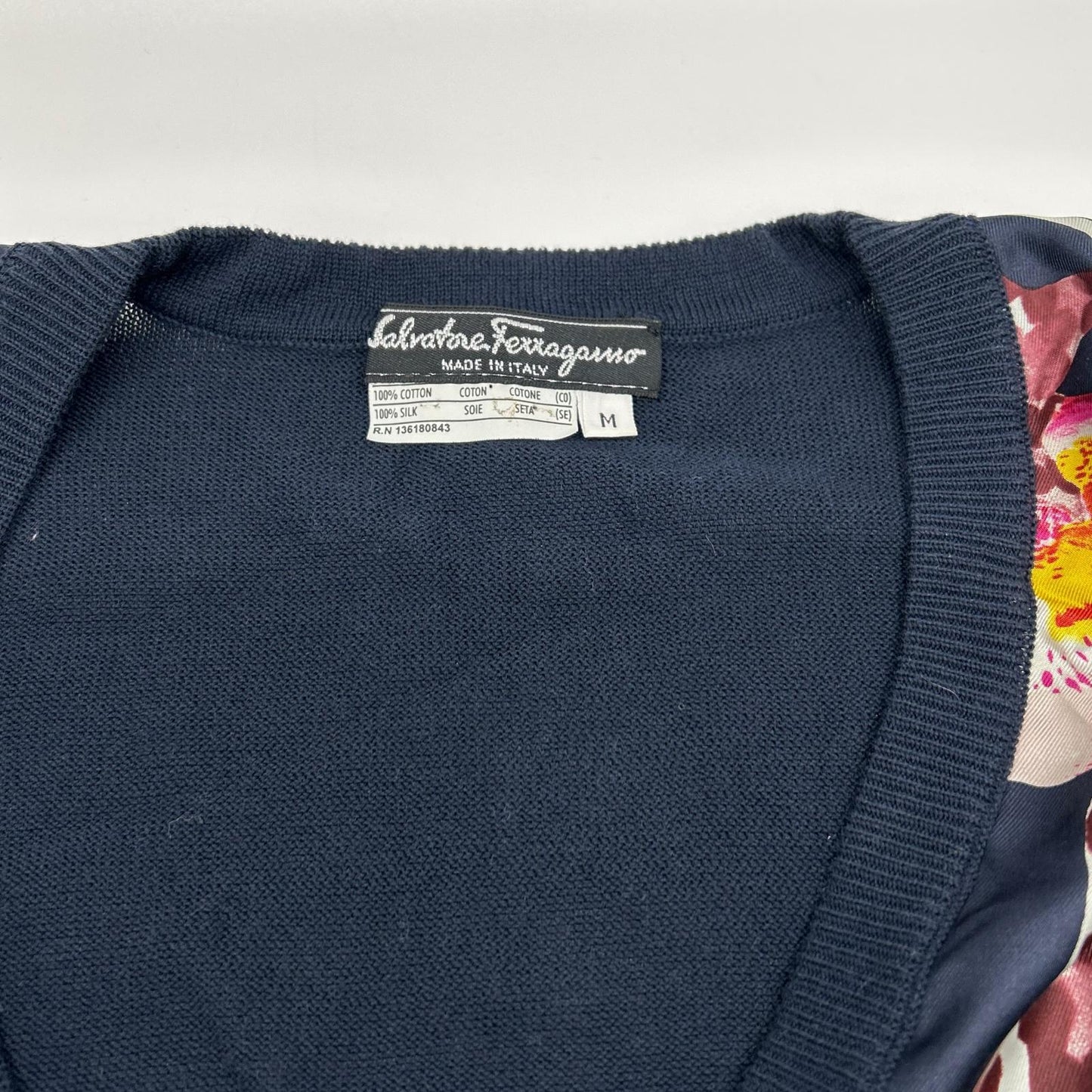 SalvatoreFerragamo サルバトーレフェラガモ ネイビー コットン×シルク 花柄カーディガン トップス