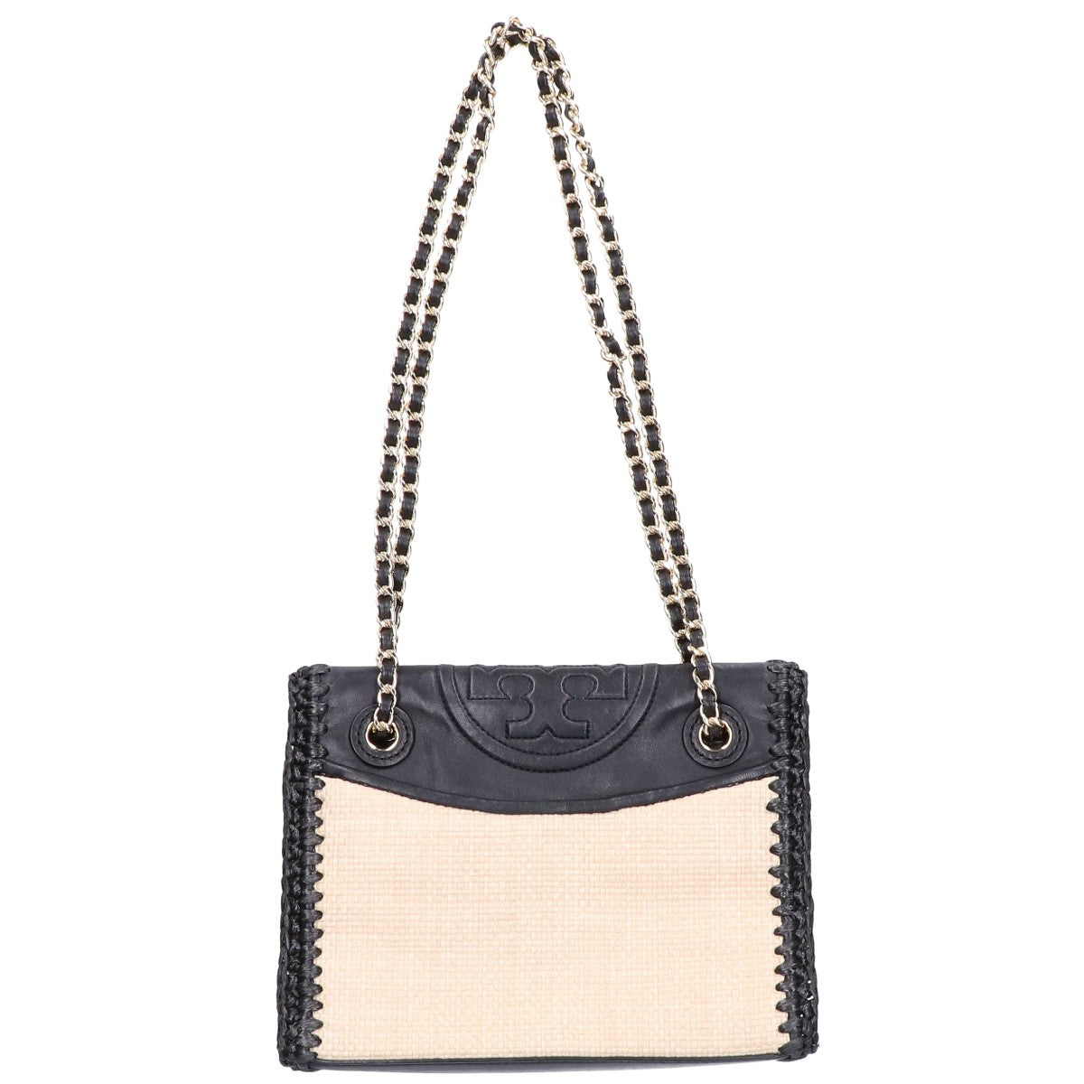 Tory Burch トリーバーチ レザーｘラフィア チェーンショルダー ハンドバッグ