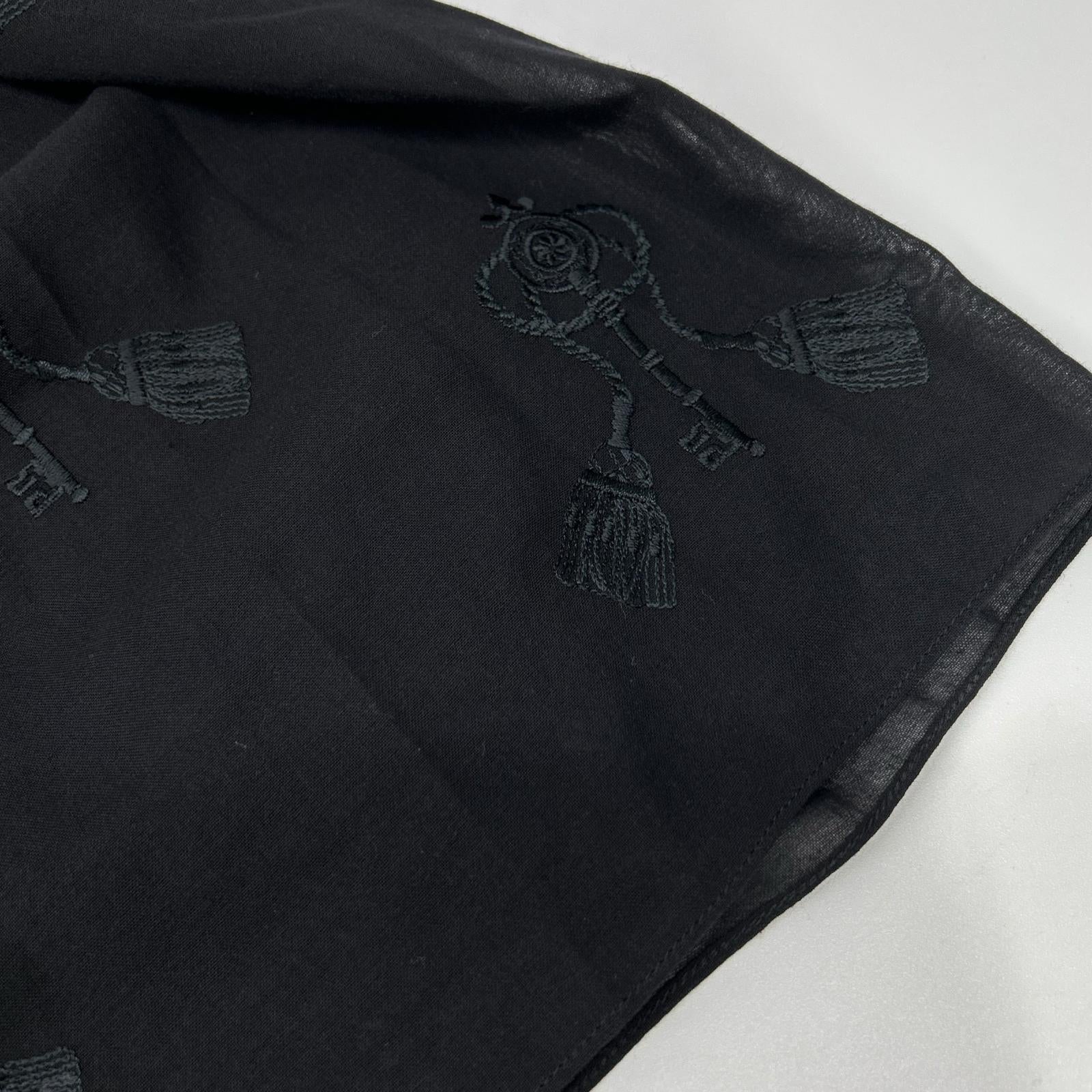 HERMES エルメス ブラック エンブロイダリー刺繍 ギャザーネック ブラウス トップス
