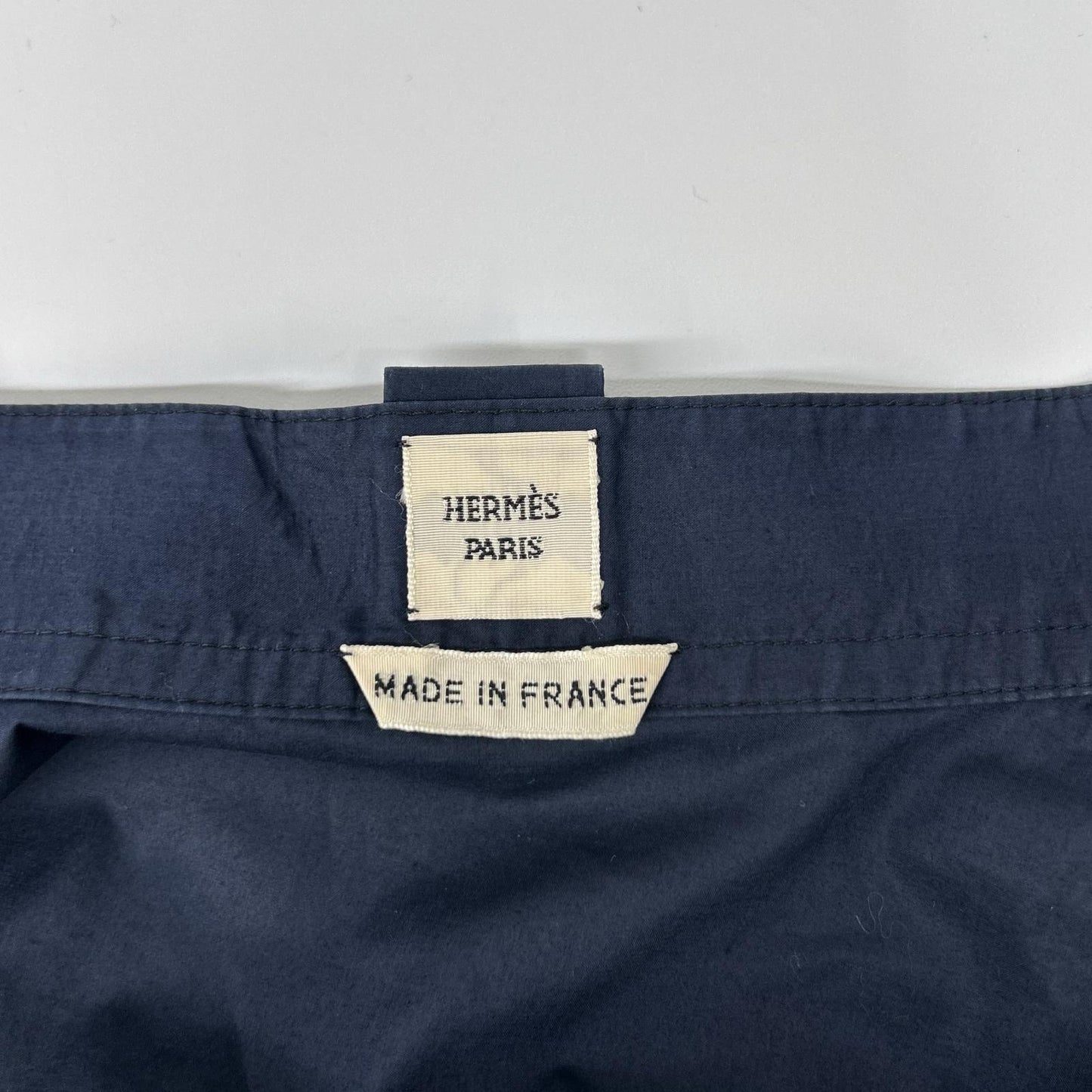 HERMES エルメス ネイビー コットン 比翼ボタン ボウタイ シャツ トップス