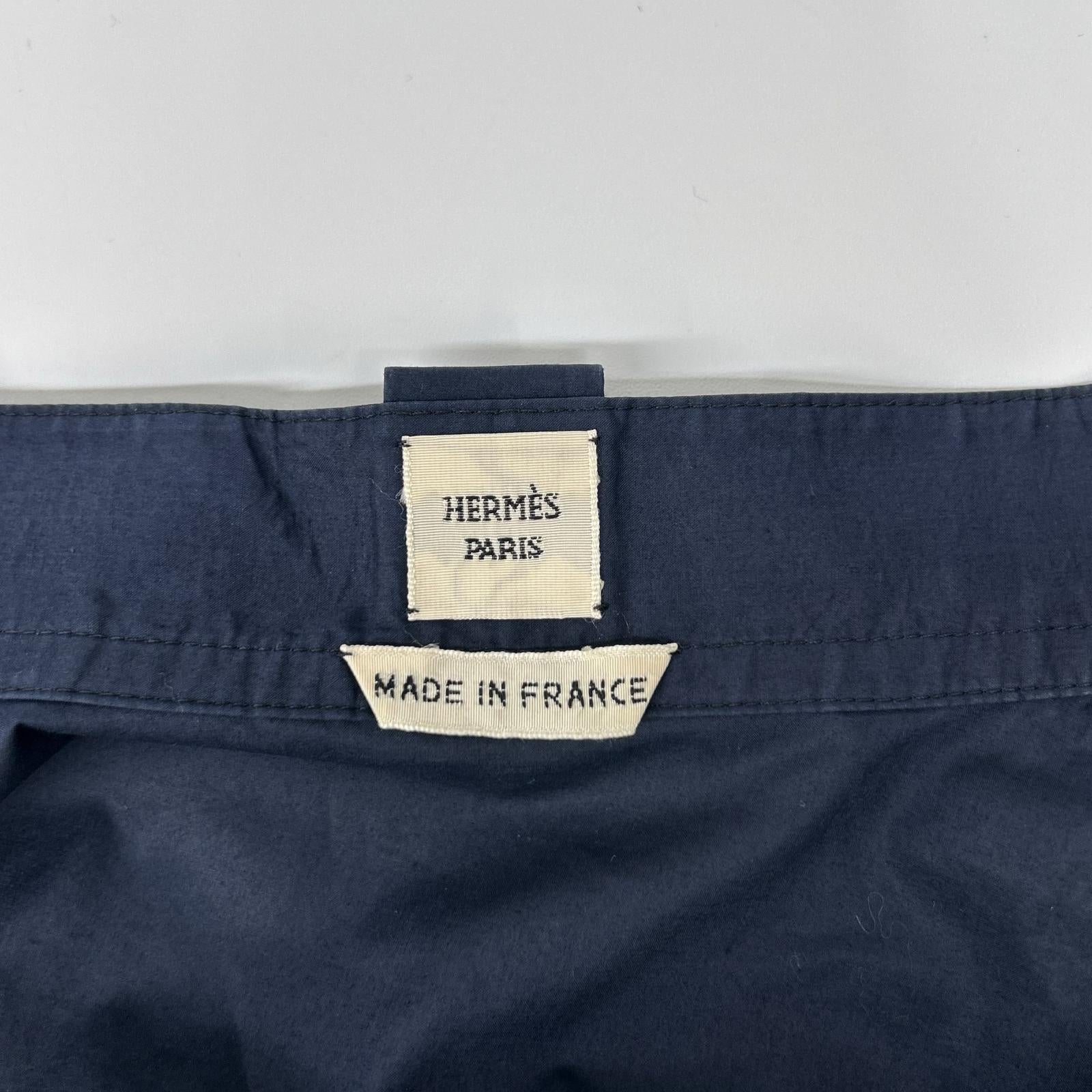 HERMES エルメス ネイビー コットン 比翼ボタン ボウタイ シャツ トップス