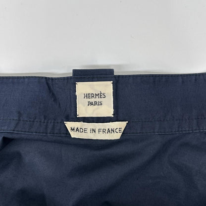 HERMES エルメス ネイビー コットン 比翼ボタン ボウタイ シャツ トップス