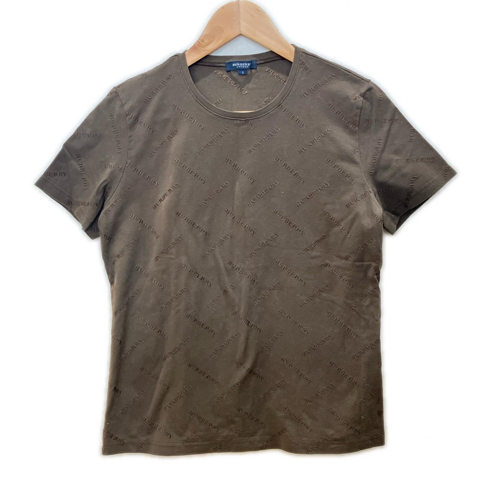 Burberry LONDON バーバリーロンドン FAA16-329 ブラウン ロゴ刺繍 総柄 Tシャツ トップス