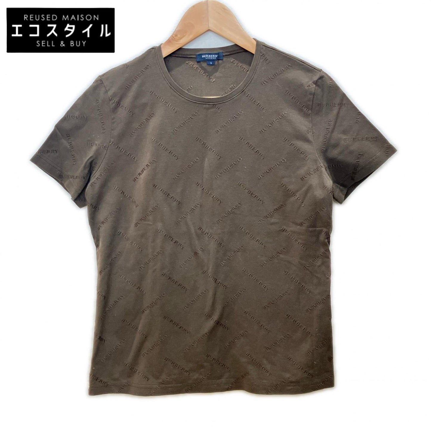 Burberry LONDON バーバリーロンドン FAA16-329 ブラウン ロゴ刺繍 総柄 Tシャツ トップス