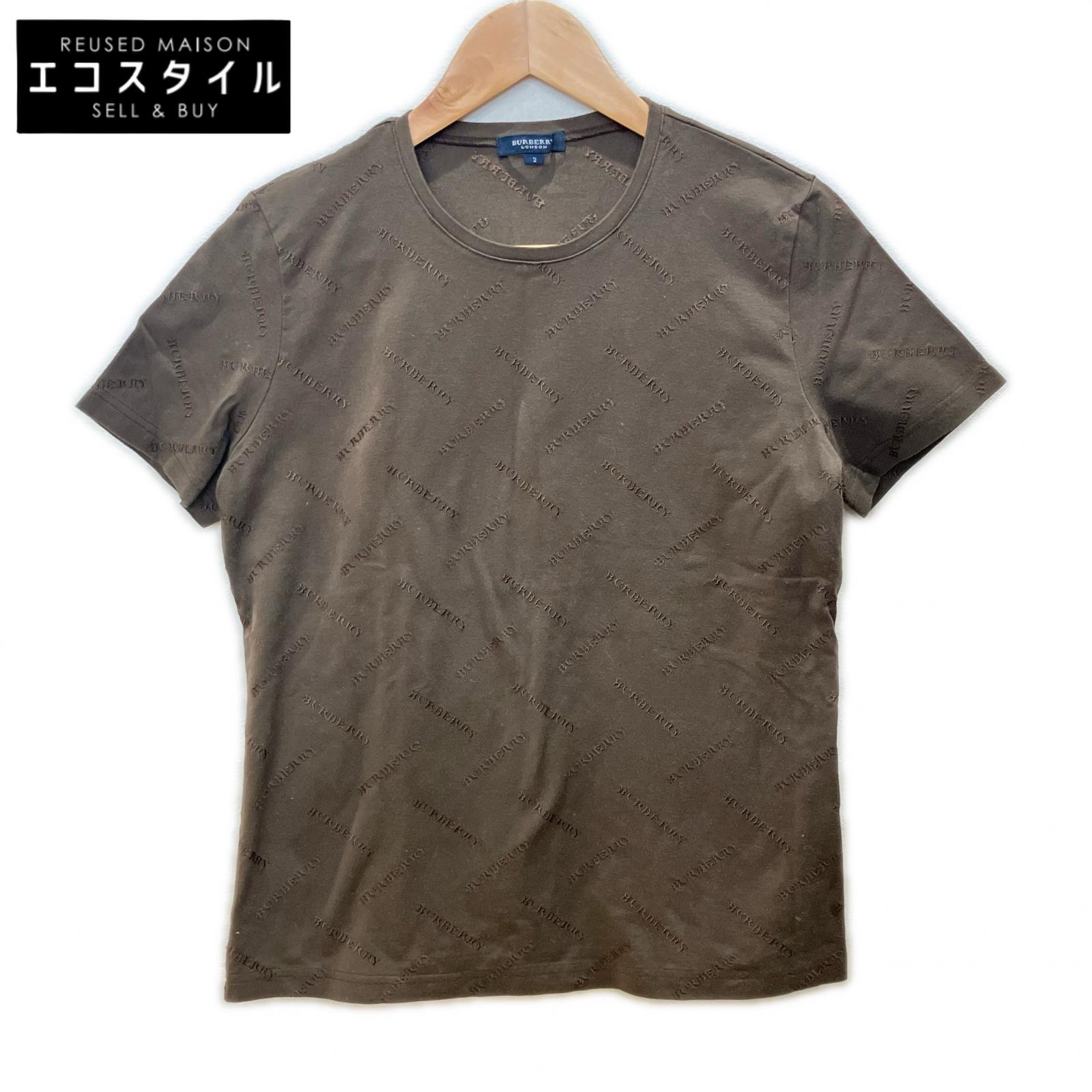 Burberry LONDON バーバリーロンドン FAA16-329 ブラウン ロゴ刺繍 総柄 Tシャツ トップス
