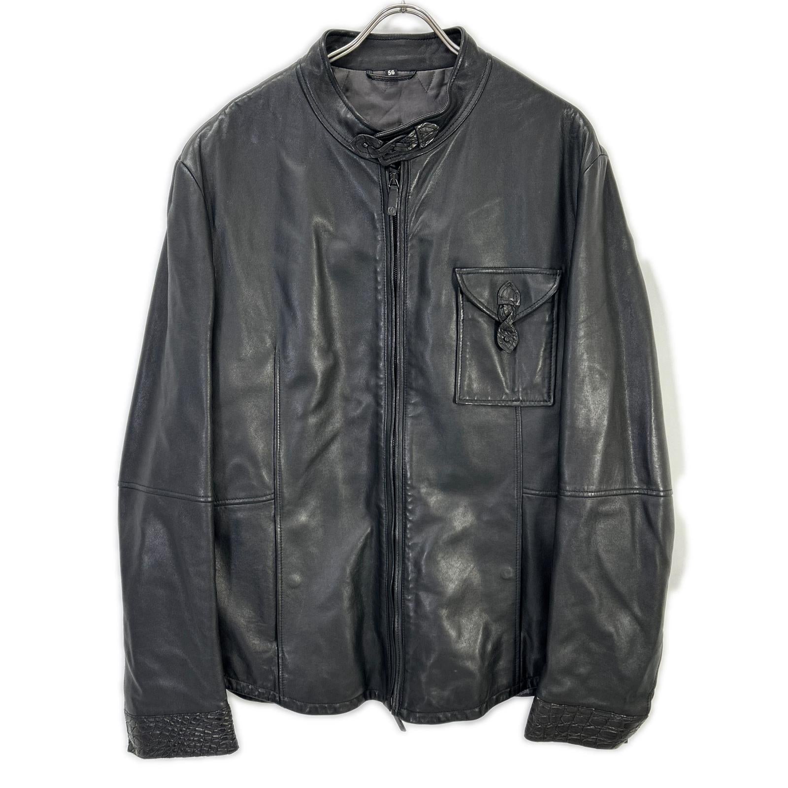 GIORGIOARMANI ジョルジオアルマーニ ブラック シングル チンストラップレザージャケット ジャケット
