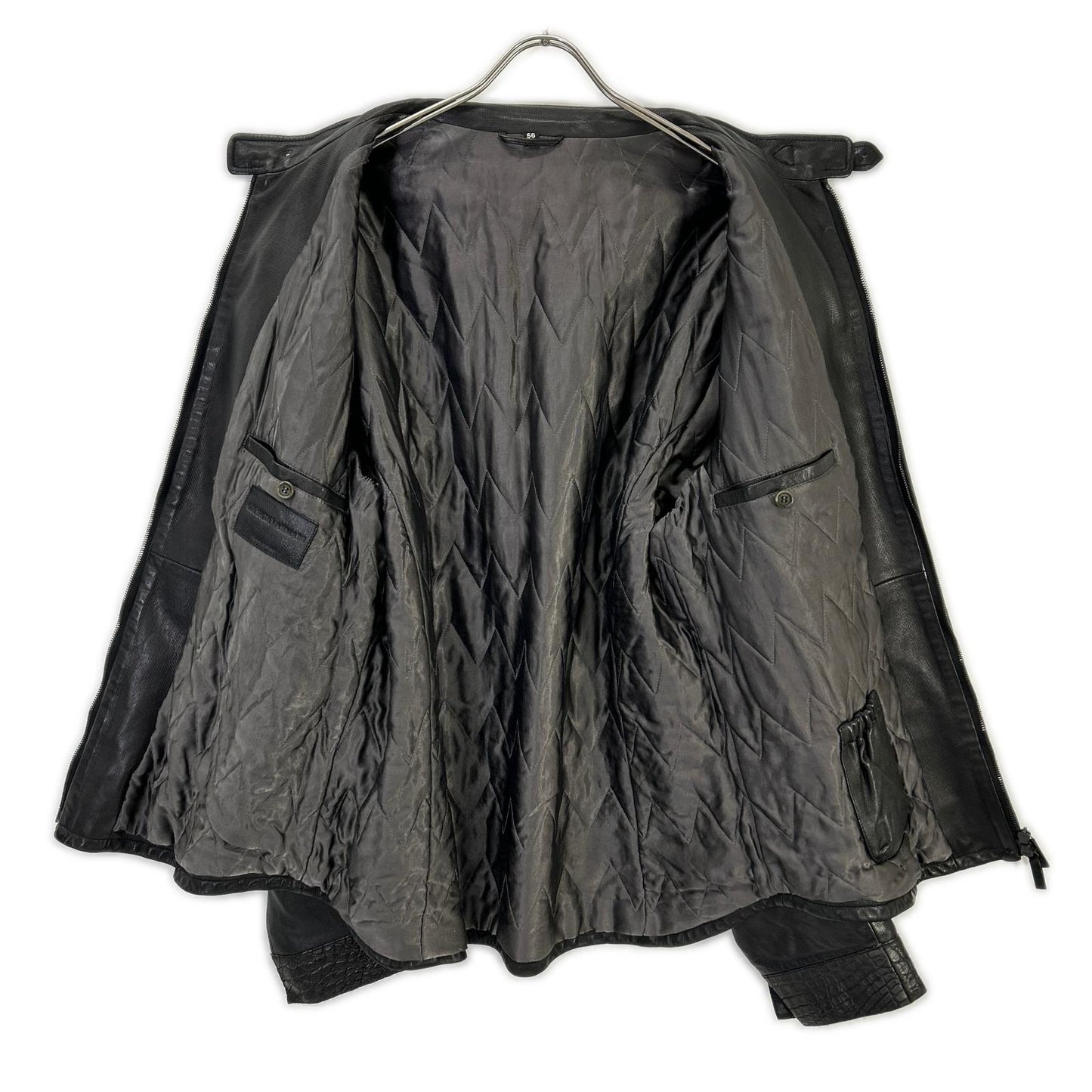 GIORGIOARMANI ジョルジオアルマーニ ブラック シングル チンストラップレザージャケット ジャケット