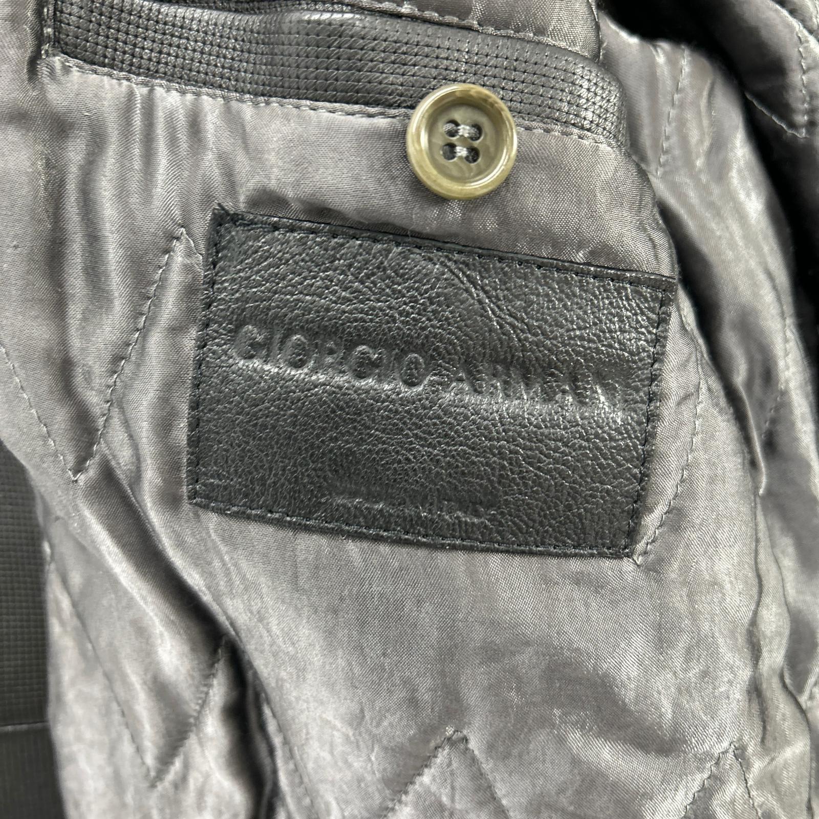 GIORGIOARMANI ジョルジオアルマーニ ブラック シングル チンストラップレザージャケット ジャケット