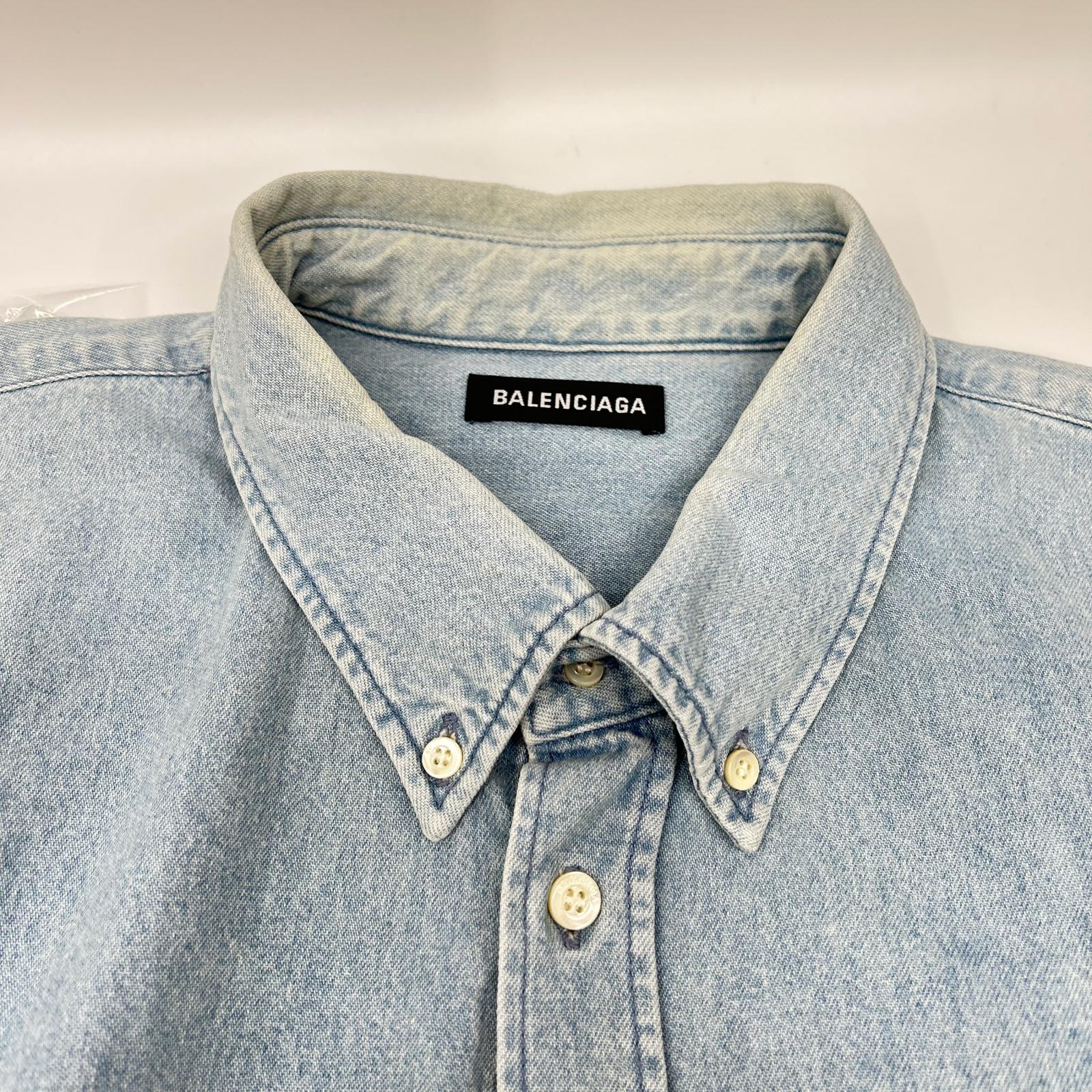 BALENCIAGA バレンシアガ 557558 18SS ブルー BACK LOGO DENIM SHIRT トップス