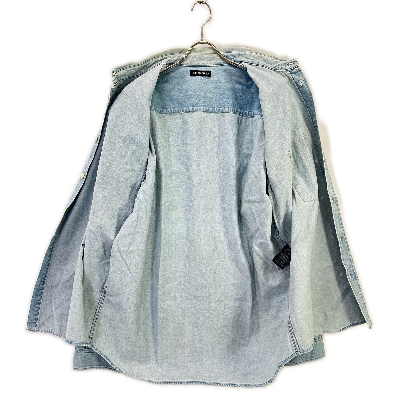 BALENCIAGA バレンシアガ 557558 18SS ブルー BACK LOGO DENIM SHIRT トップス