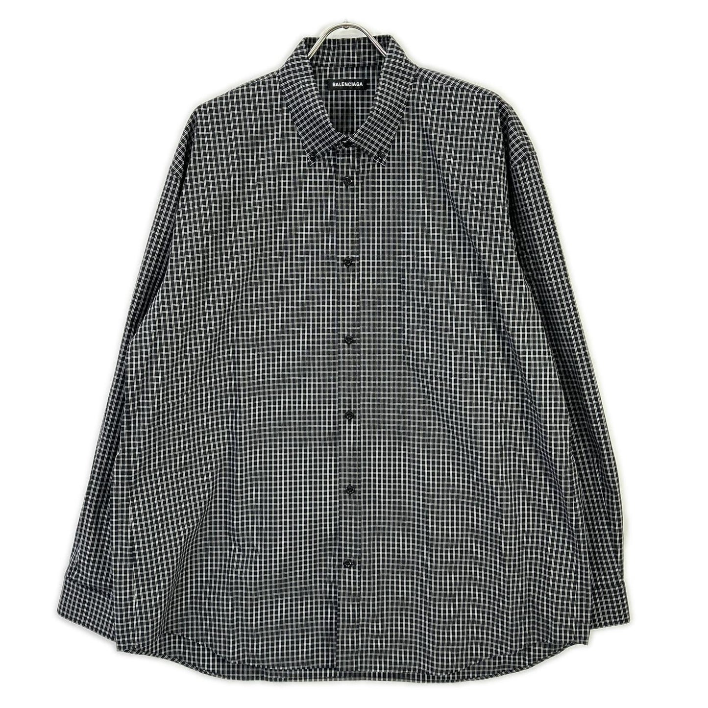 BALENCIAGA バレンシアガ 5556878 18SS ブラック バックロゴプリント チェック 長袖シャツ トップス