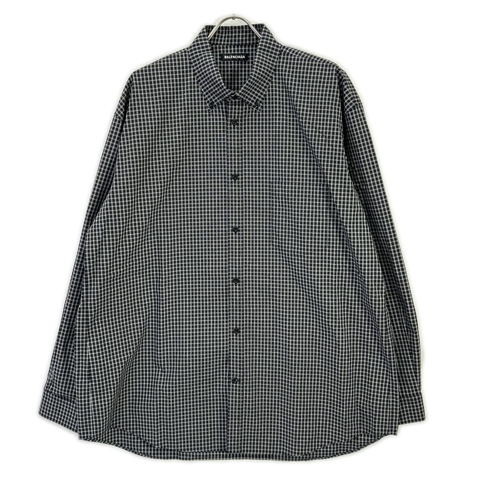 BALENCIAGA バレンシアガ 5556878 18SS ブラック バックロゴプリント チェック 長袖シャツ トップス