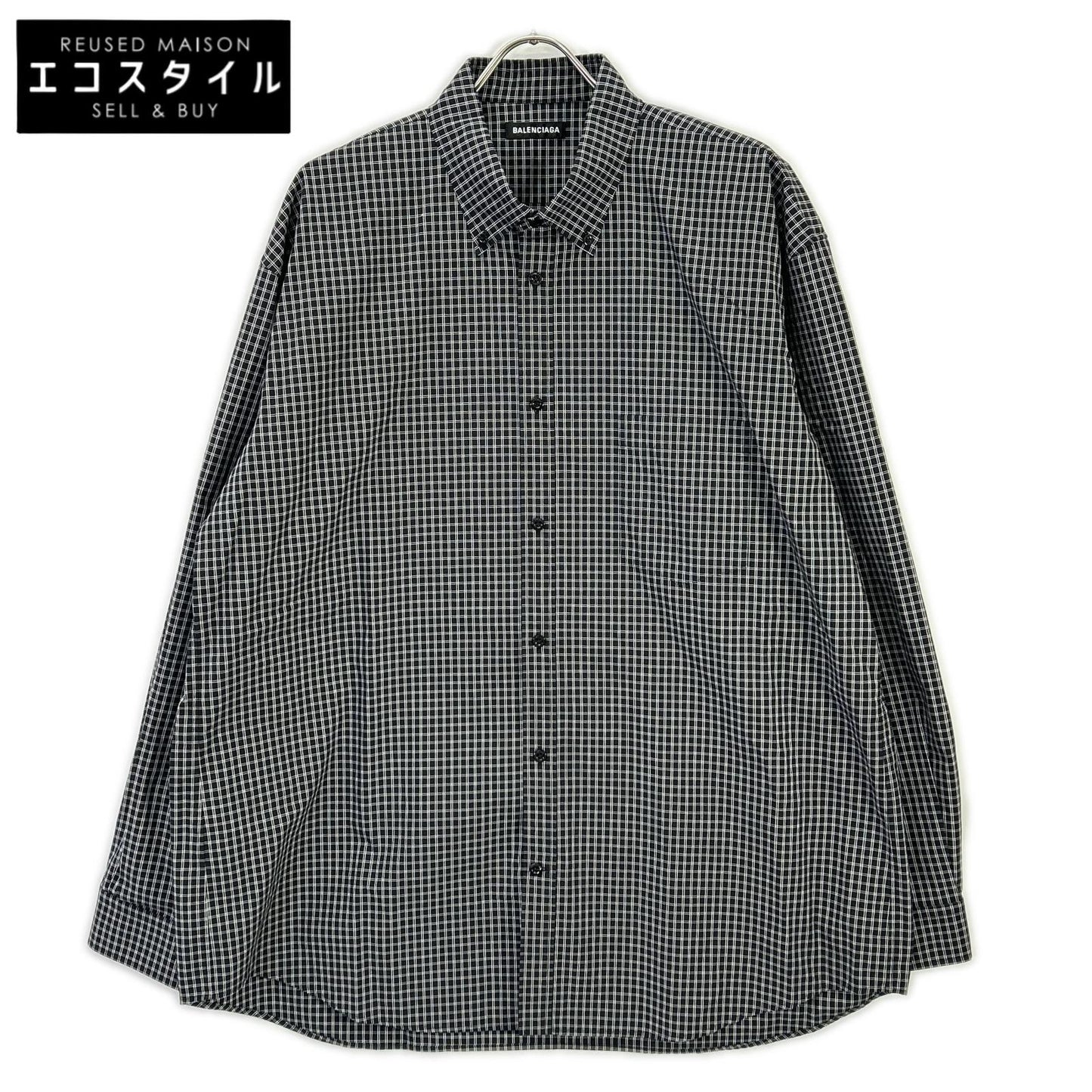 BALENCIAGA バレンシアガ 5556878 18SS ブラック バックロゴプリント チェック 長袖シャツ トップス