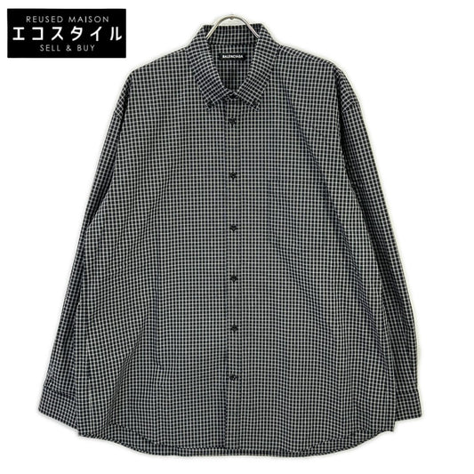 BALENCIAGA バレンシアガ 5556878 18SS ブラック バックロゴプリント チェック 長袖シャツ トップス
