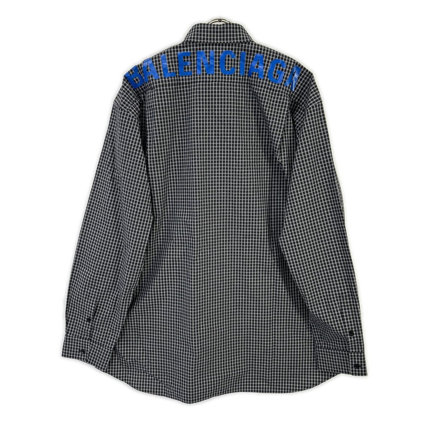BALENCIAGA バレンシアガ 5556878 18SS ブラック バックロゴプリント チェック 長袖シャツ トップス