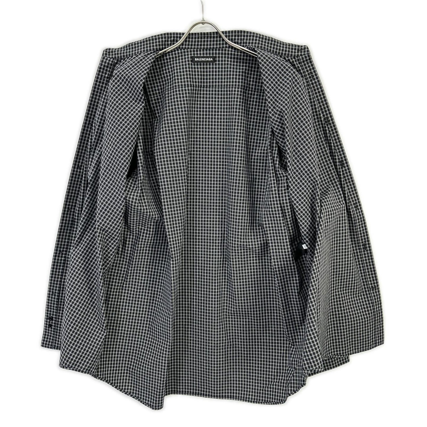 BALENCIAGA バレンシアガ 5556878 18SS ブラック バックロゴプリント チェック 長袖シャツ トップス