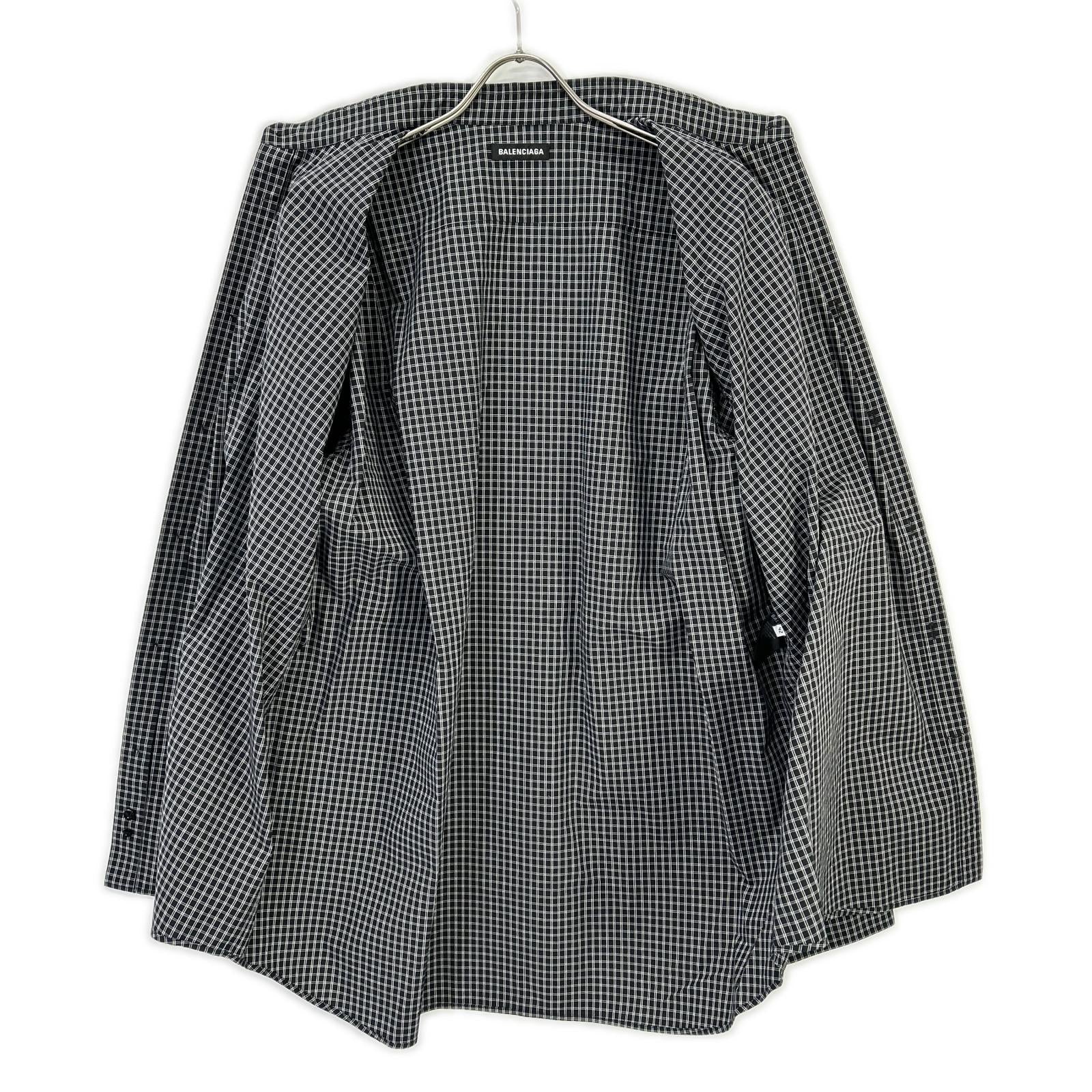 BALENCIAGA バレンシアガ 5556878 18SS ブラック バックロゴプリント チェック 長袖シャツ トップス