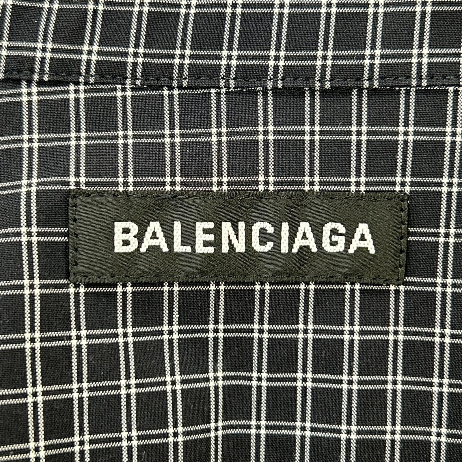 BALENCIAGA バレンシアガ 5556878 18SS ブラック バックロゴプリント チェック 長袖シャツ トップス