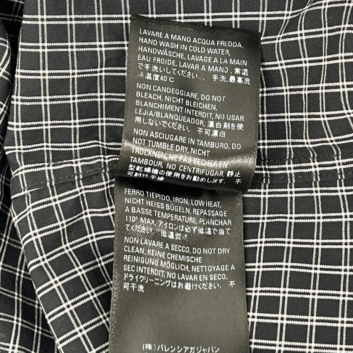 BALENCIAGA 5556878 18SS black back-logo-print checked long-sleeve shirt
