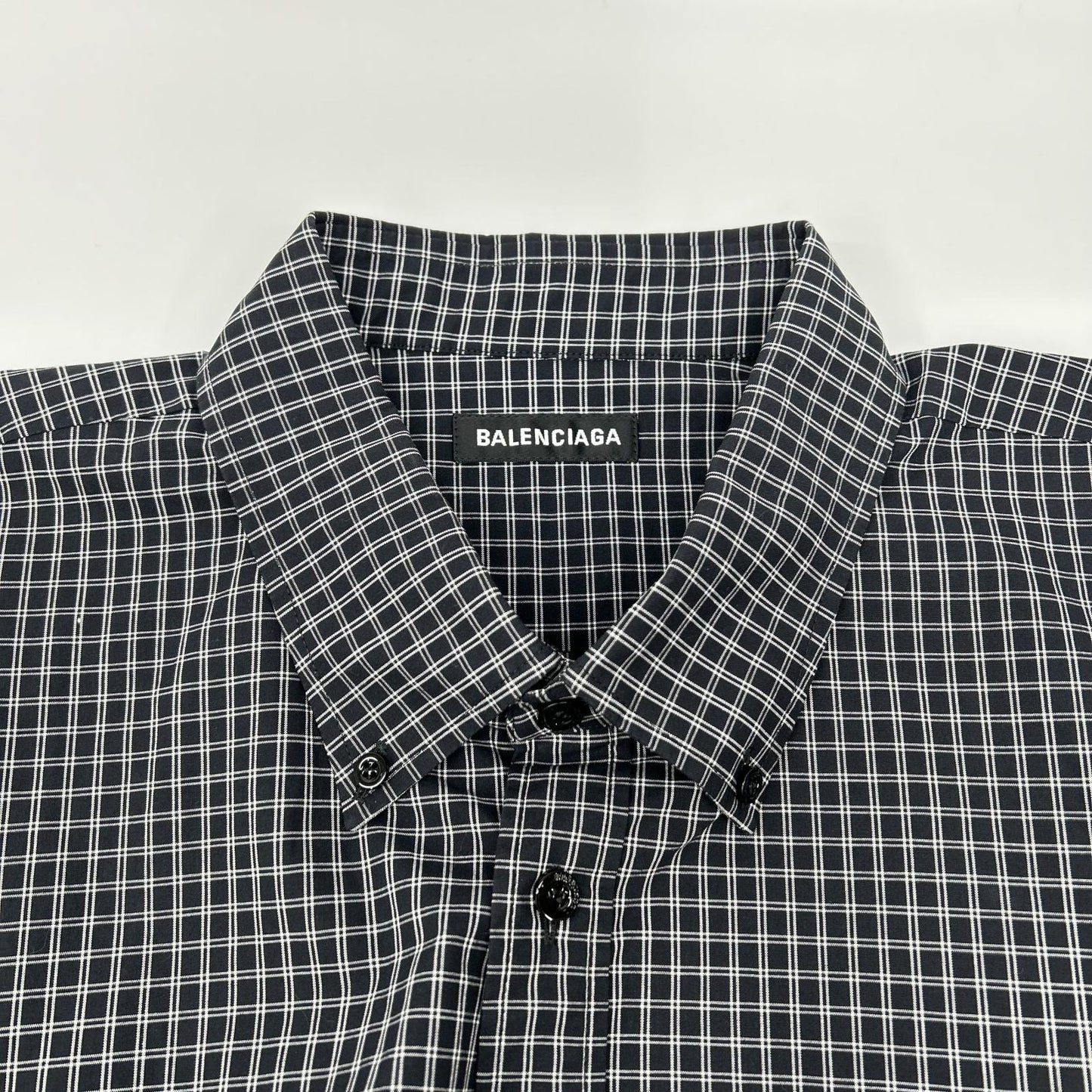 BALENCIAGA バレンシアガ 5556878 18SS ブラック バックロゴプリント チェック 長袖シャツ トップス