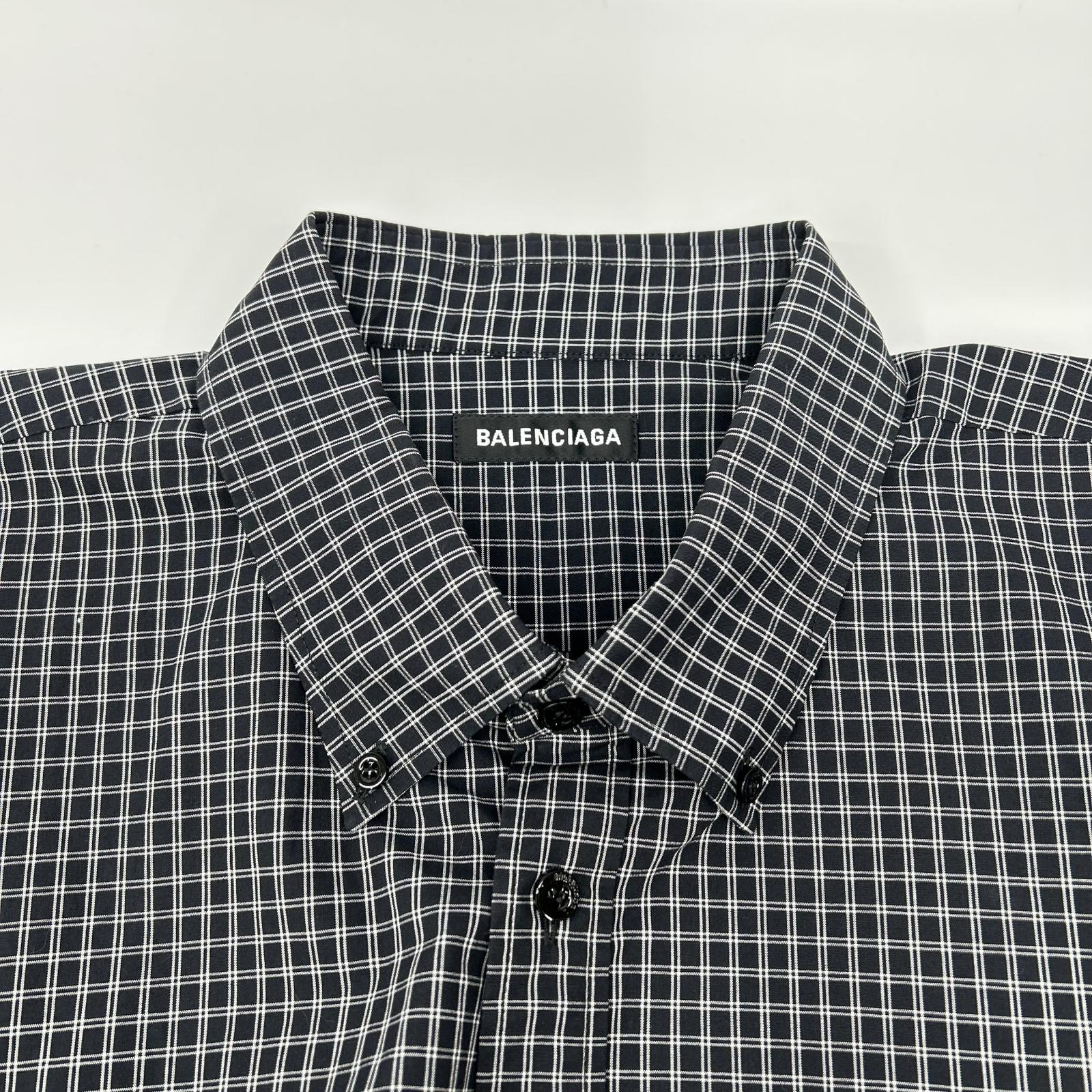 BALENCIAGA バレンシアガ 5556878 18SS ブラック バックロゴプリント チェック 長袖シャツ トップス