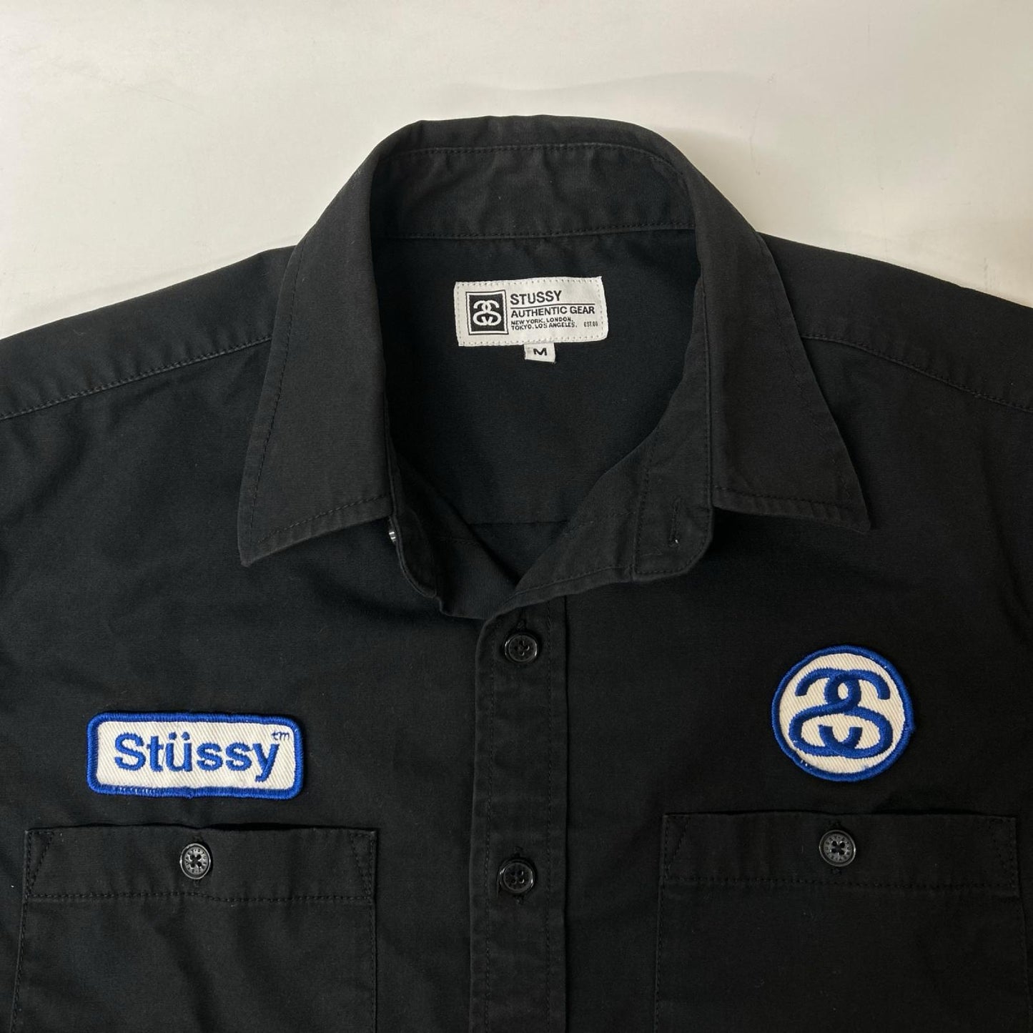 stussy ステューシー ブラック ワッペン 半袖ワークシャツ トップス