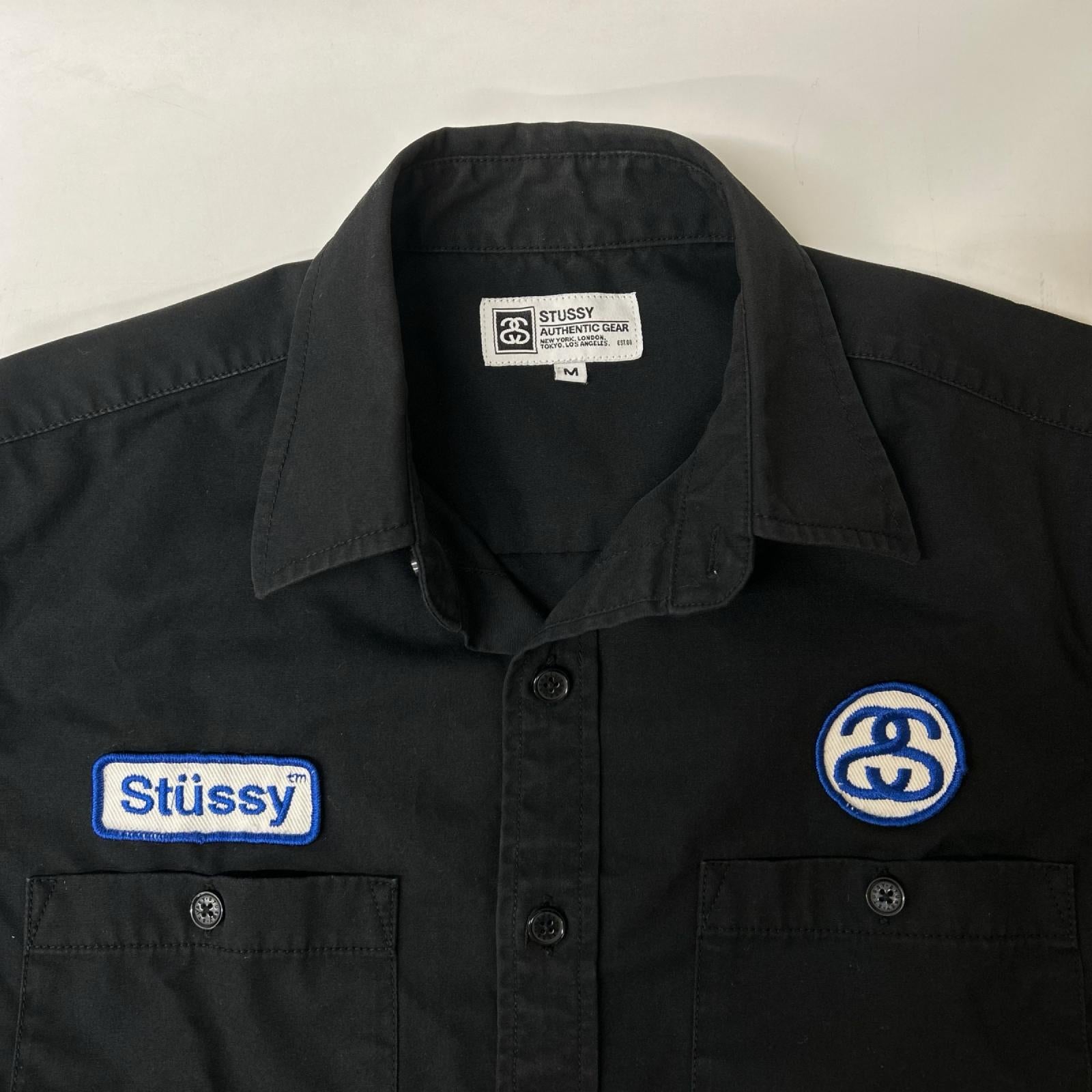 stussy ステューシー ブラック ワッペン 半袖ワークシャツ トップス