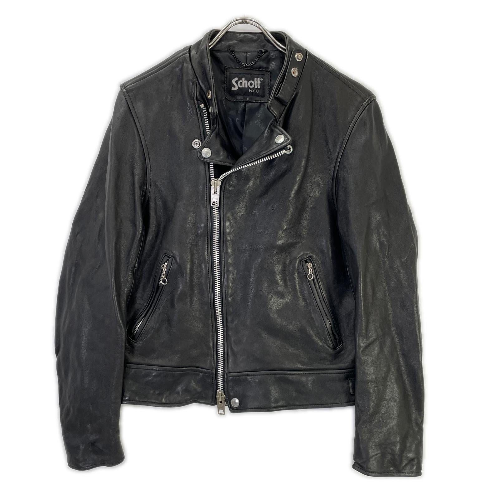 schott ショット 3181058 ブラック セミダブルライダース シープスキン ジャケット