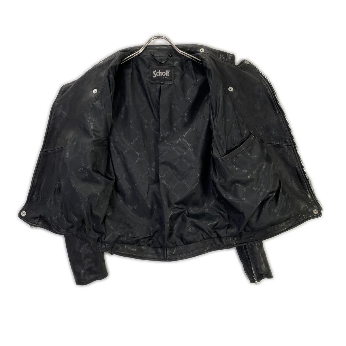 schott 3181058 Black Semi-Double Sheepskin Motorcycle Jacket