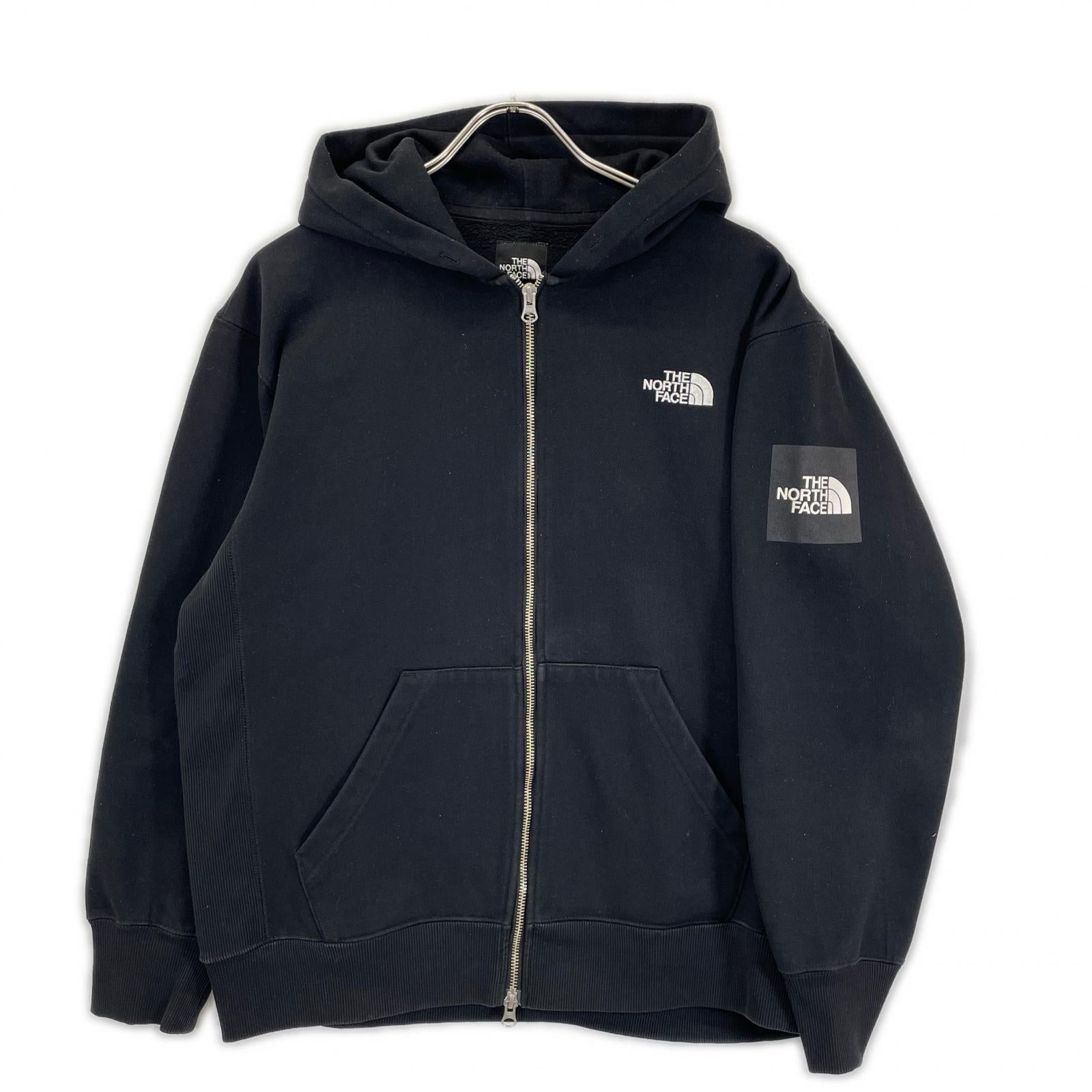 THE NORTH FACE ノースフェイス NT61836 ブラック スクエアロゴ ジップパーカー トップス