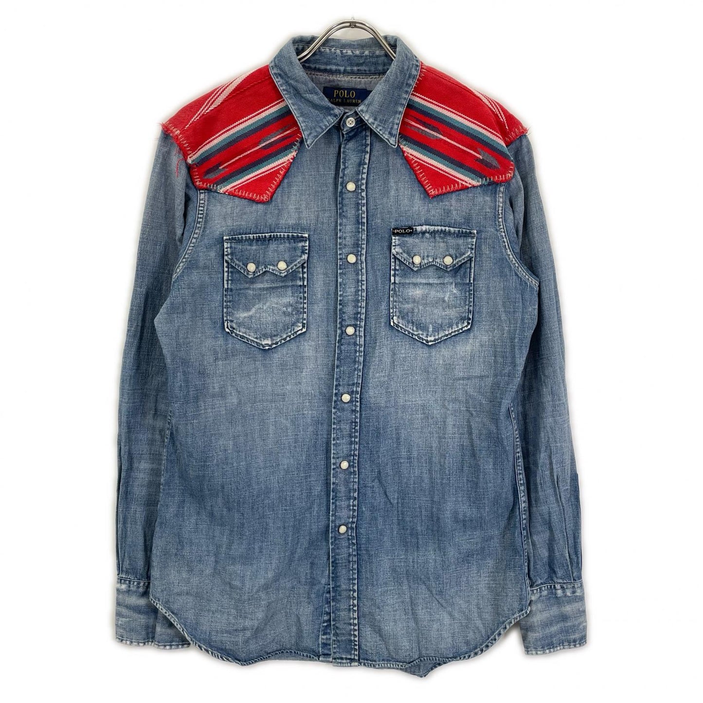 POLObyRalphLauren ポロラルフローレン ブルー×レッド ネイティブ柄 ヨーク付きデニム ウエスタンシャツ トップス