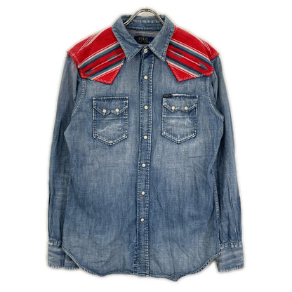 POLObyRalphLauren ポロラルフローレン ブルー×レッド ネイティブ柄 ヨーク付きデニム ウエスタンシャツ トップス