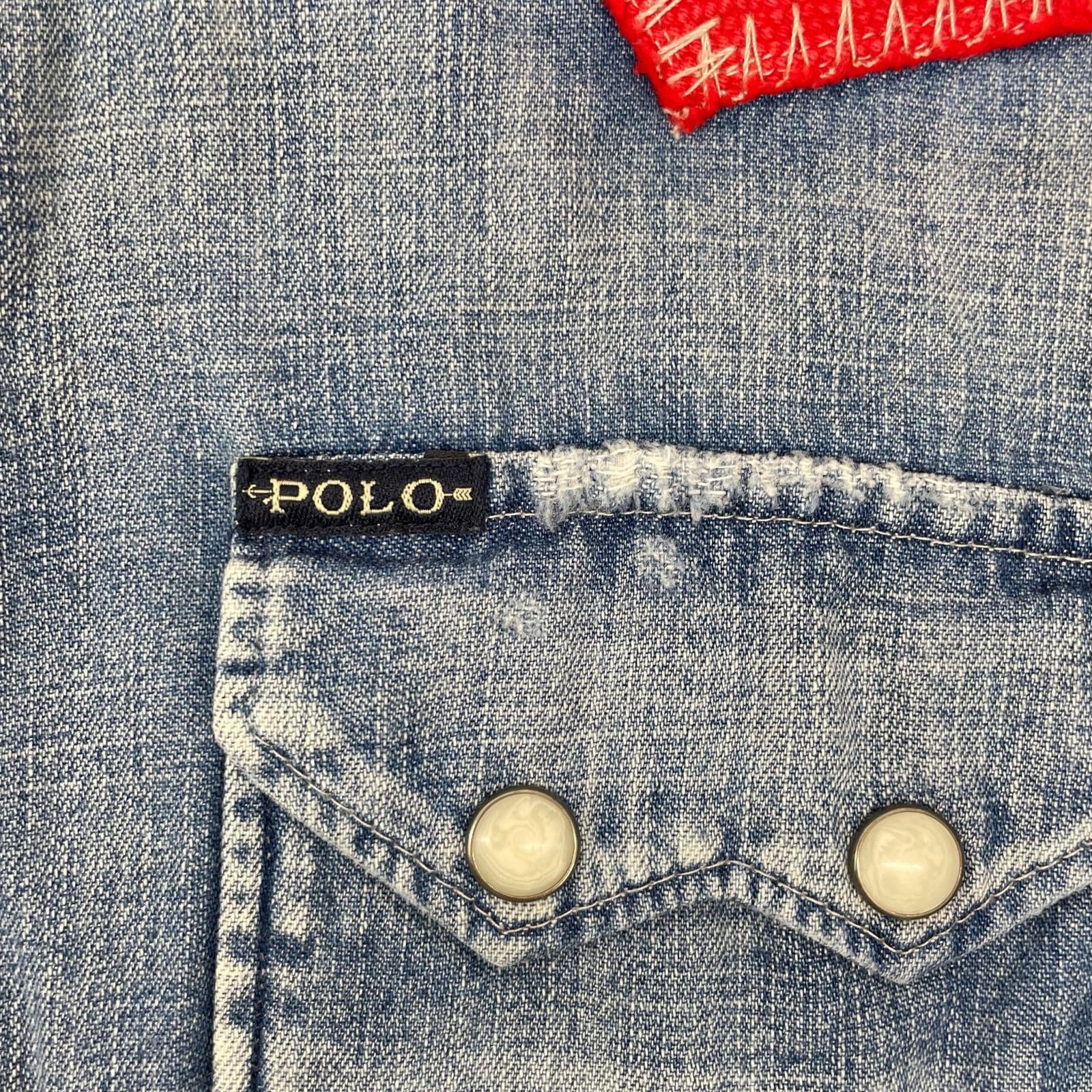 POLObyRalphLauren ポロラルフローレン ブルー×レッド ネイティブ柄 ヨーク付きデニム ウエスタンシャツ トップス