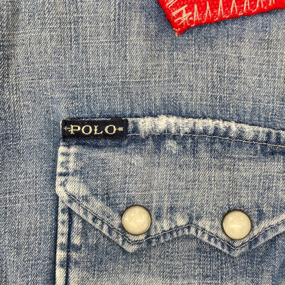 POLObyRalphLauren ポロラルフローレン ブルー×レッド ネイティブ柄 ヨーク付きデニム ウエスタンシャツ トップス