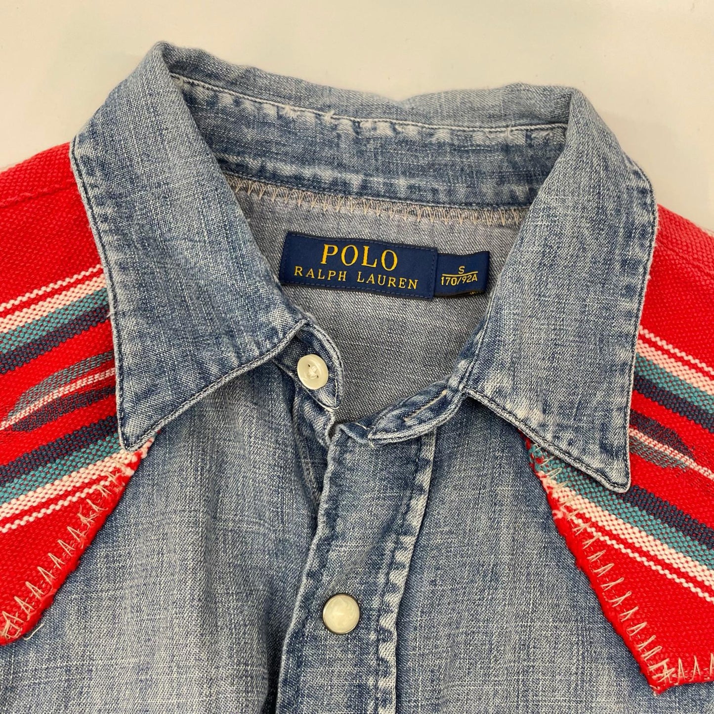POLObyRalphLauren ポロラルフローレン ブルー×レッド ネイティブ柄 ヨーク付きデニム ウエスタンシャツ トップス