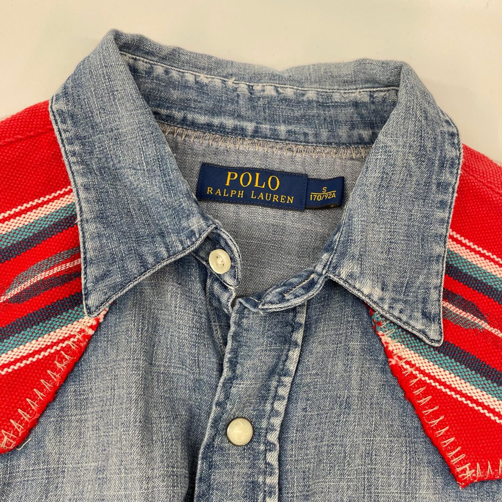 POLObyRalphLauren ポロラルフローレン ブルー×レッド ネイティブ柄 ヨーク付きデニム ウエスタンシャツ トップス