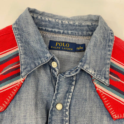 POLObyRalphLauren ポロラルフローレン ブルー×レッド ネイティブ柄 ヨーク付きデニム ウエスタンシャツ トップス