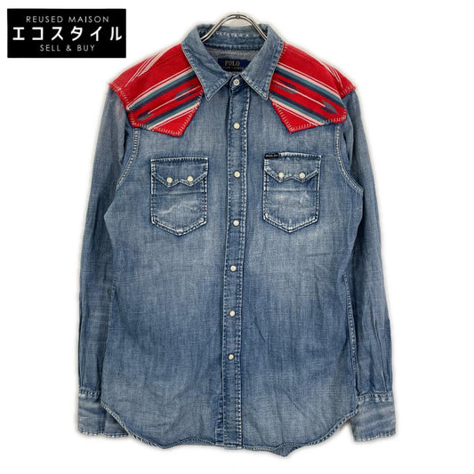 POLObyRalphLauren ポロラルフローレン ブルー×レッド ネイティブ柄 ヨーク付きデニム ウエスタンシャツ トップス
