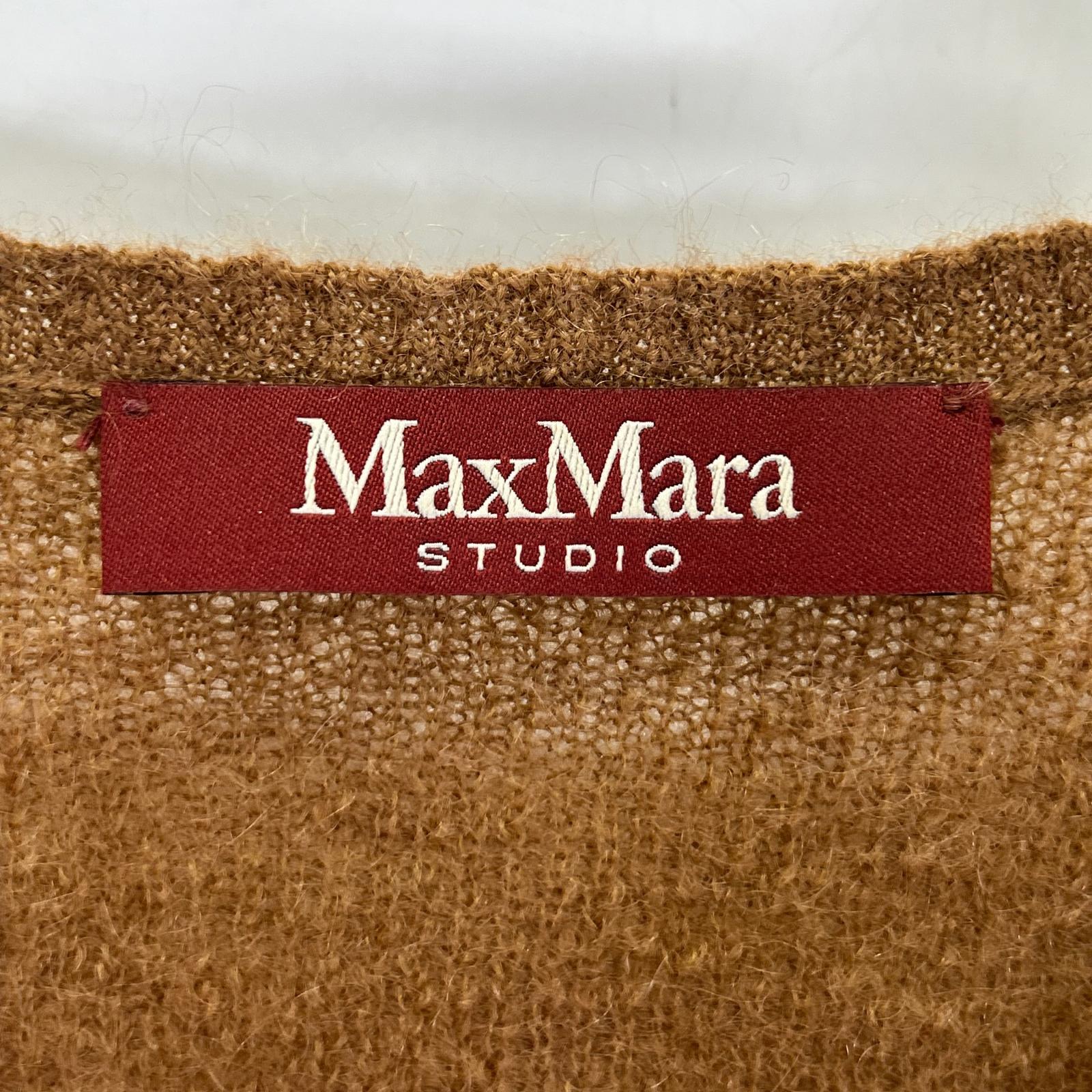 MAXMARA STUDIO マックスマーラスタジオ 63660729 6 75 ブラウン スパンコール モヘア Vネック 半袖ニット トップス