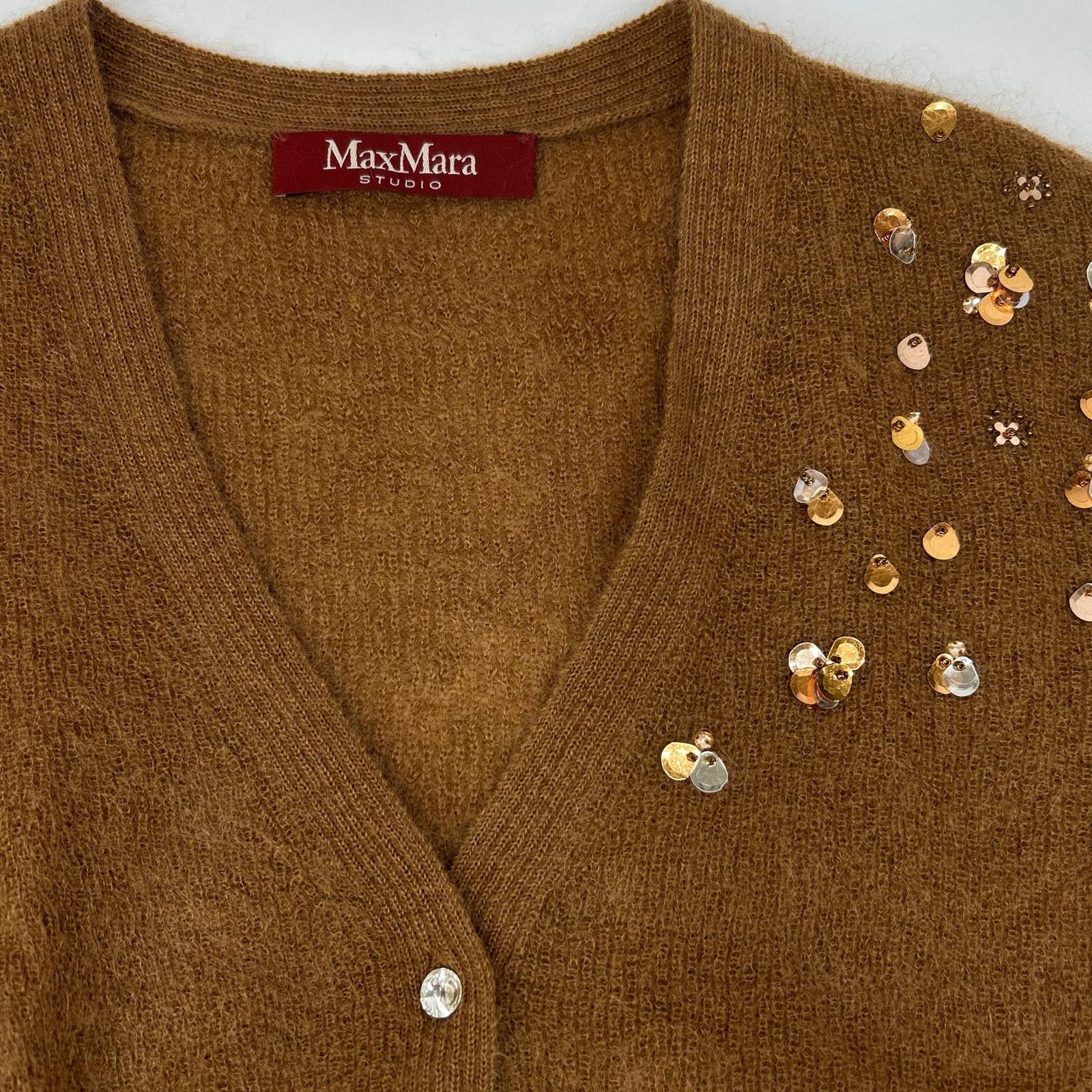 MAXMARA STUDIO マックスマーラスタジオ 63460429 6 75 ブラウン スパンコール モヘア カーディガン トップス