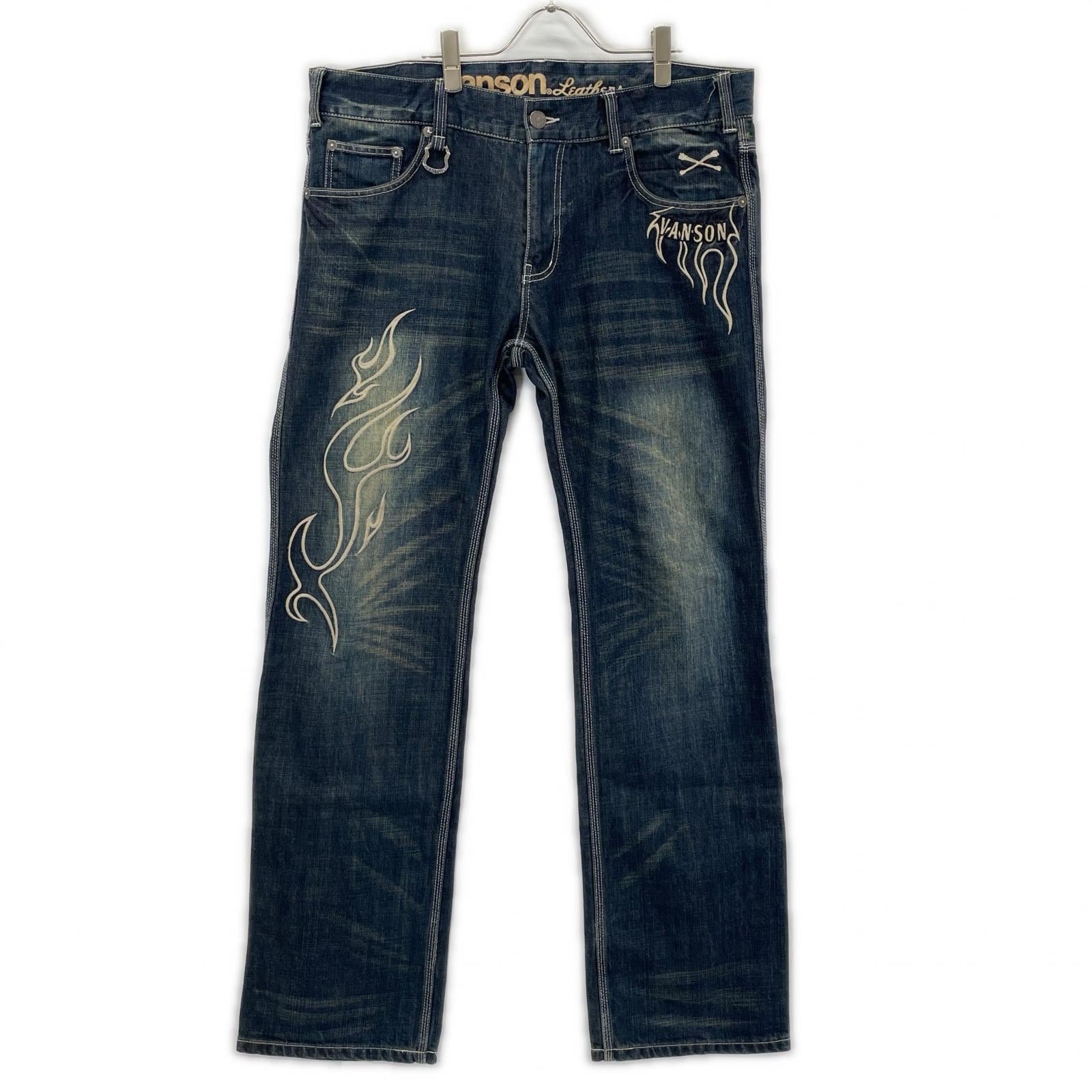 VANSON バンソン SP-B-32 インディゴ クロススカル刺繍デニムパンツ ボトムス