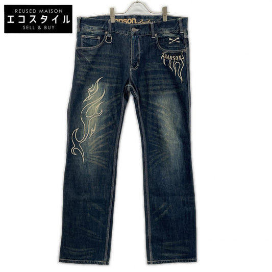 VANSON バンソン SP-B-32 インディゴ クロススカル刺繍デニムパンツ ボトムス
