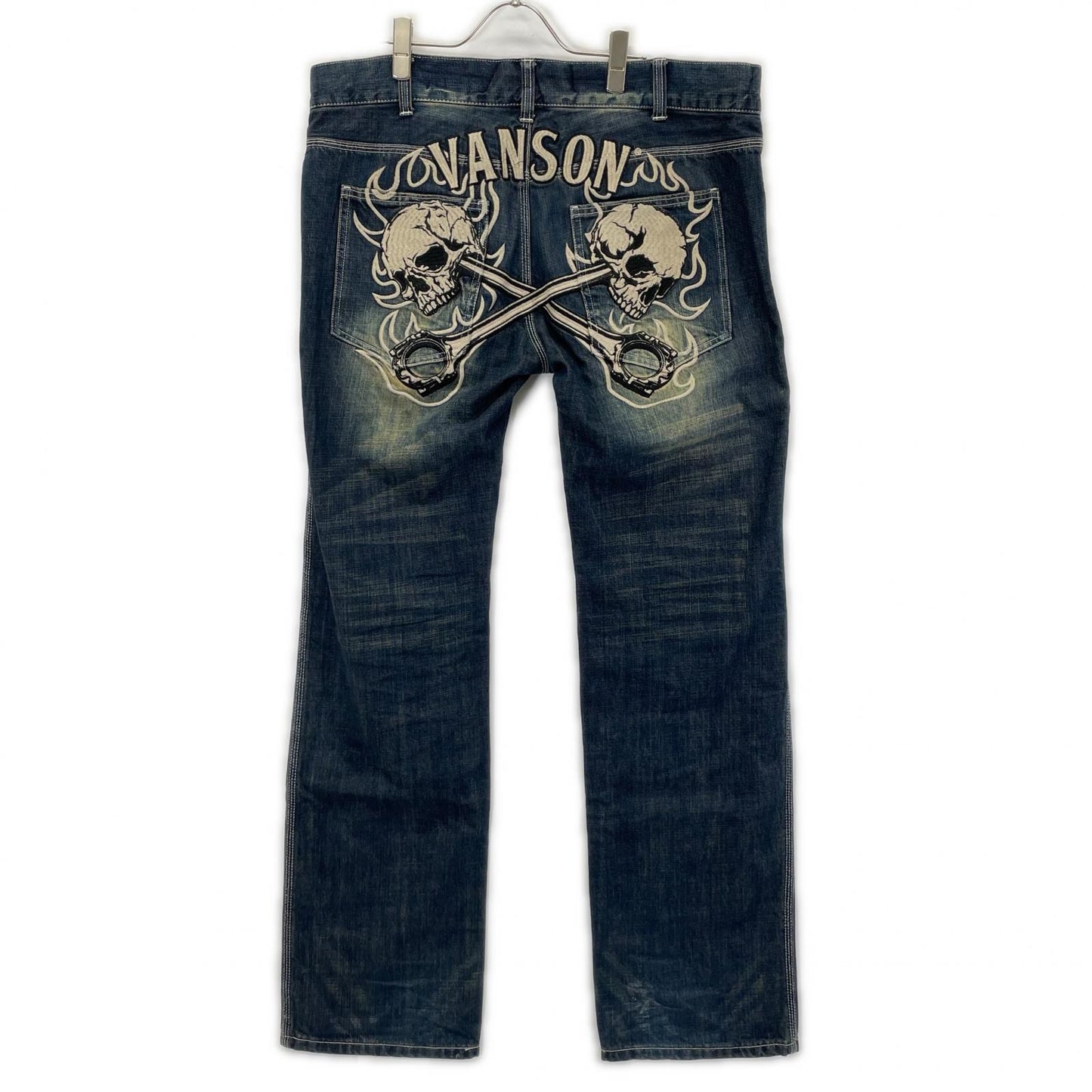 VANSON バンソン SP-B-32 インディゴ クロススカル刺繍デニムパンツ ボトムス