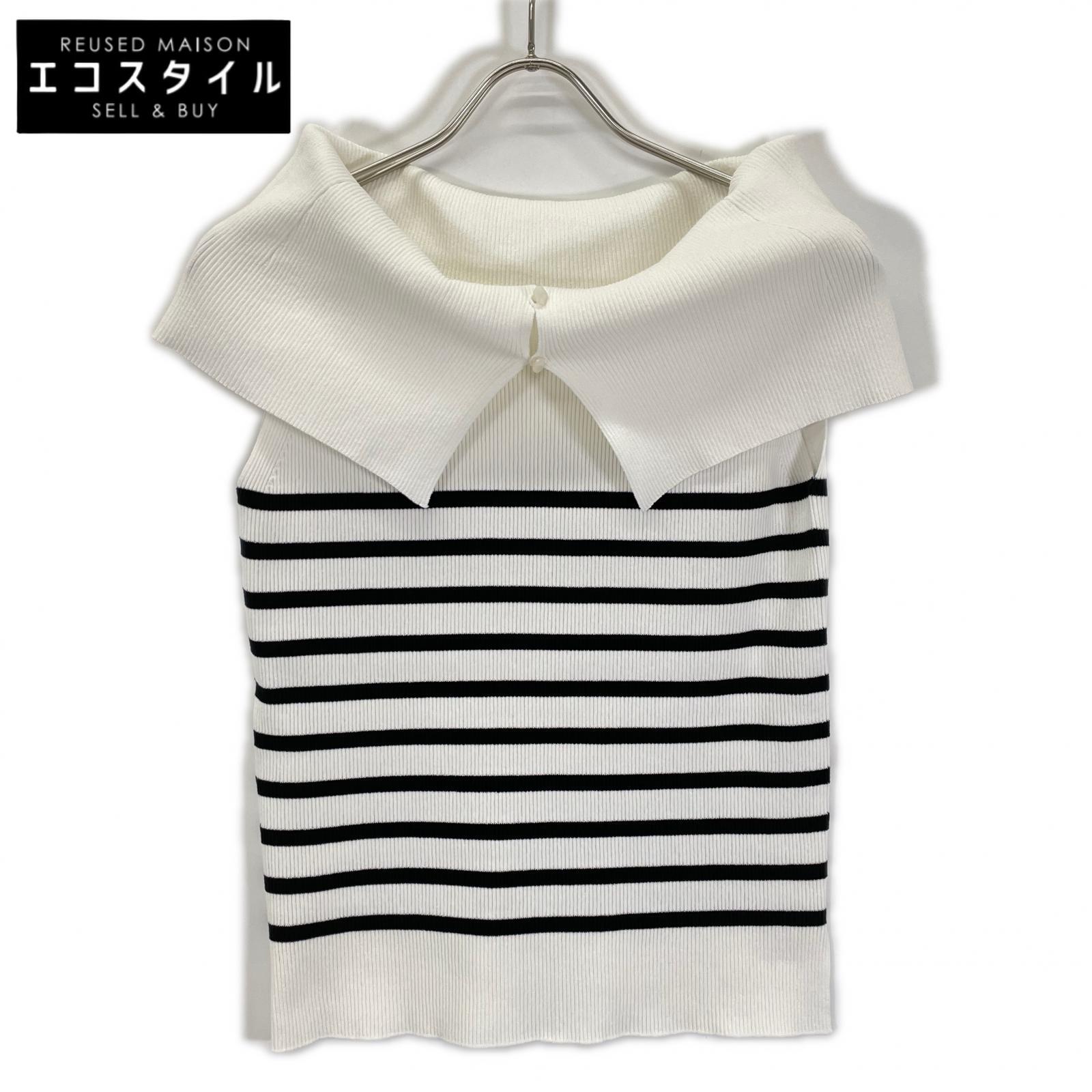 ANAYI アナイ 26年製 ホワイト×ブラック オフショルダーリブ プルオーバー トップス